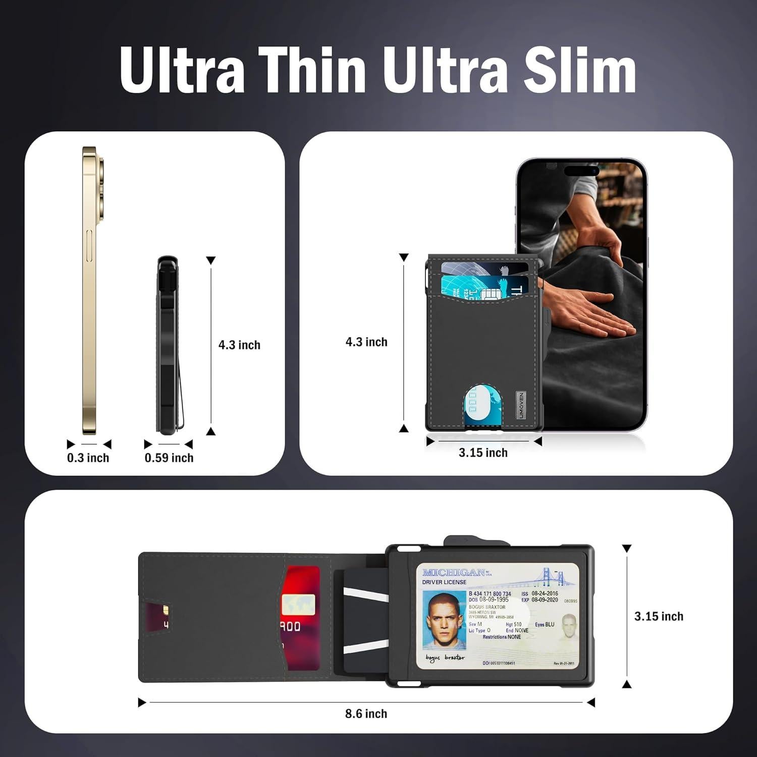 Cartera Bifold Minimalista Umoven de Cuero con Bloqueo RFID