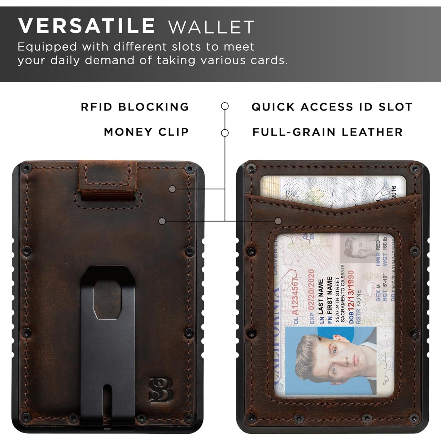 Cartera Slim RFID SERMAN BRANDS Marrón Texas Raptor - Minimalista