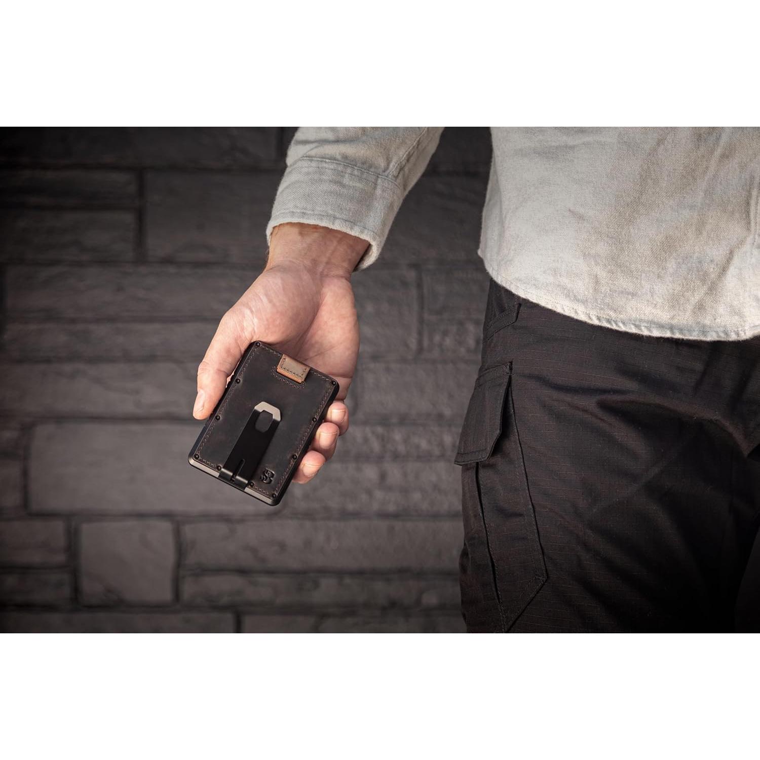 Cartera Slim RFID SERMAN BRANDS Marrón Texas Raptor - Minimalista