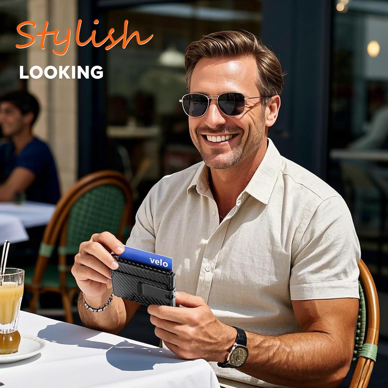 Billetera Pop-Up ALFUEL para Hombres con Bloqueo RFID - Fibra de Carbono