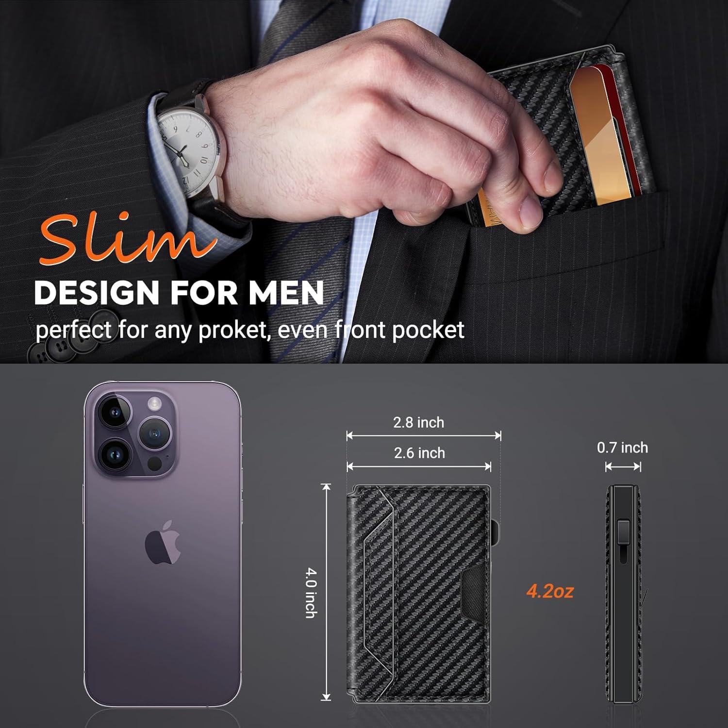 Billetera Pop-Up ALFUEL para Hombres con Bloqueo RFID - Fibra de Carbono