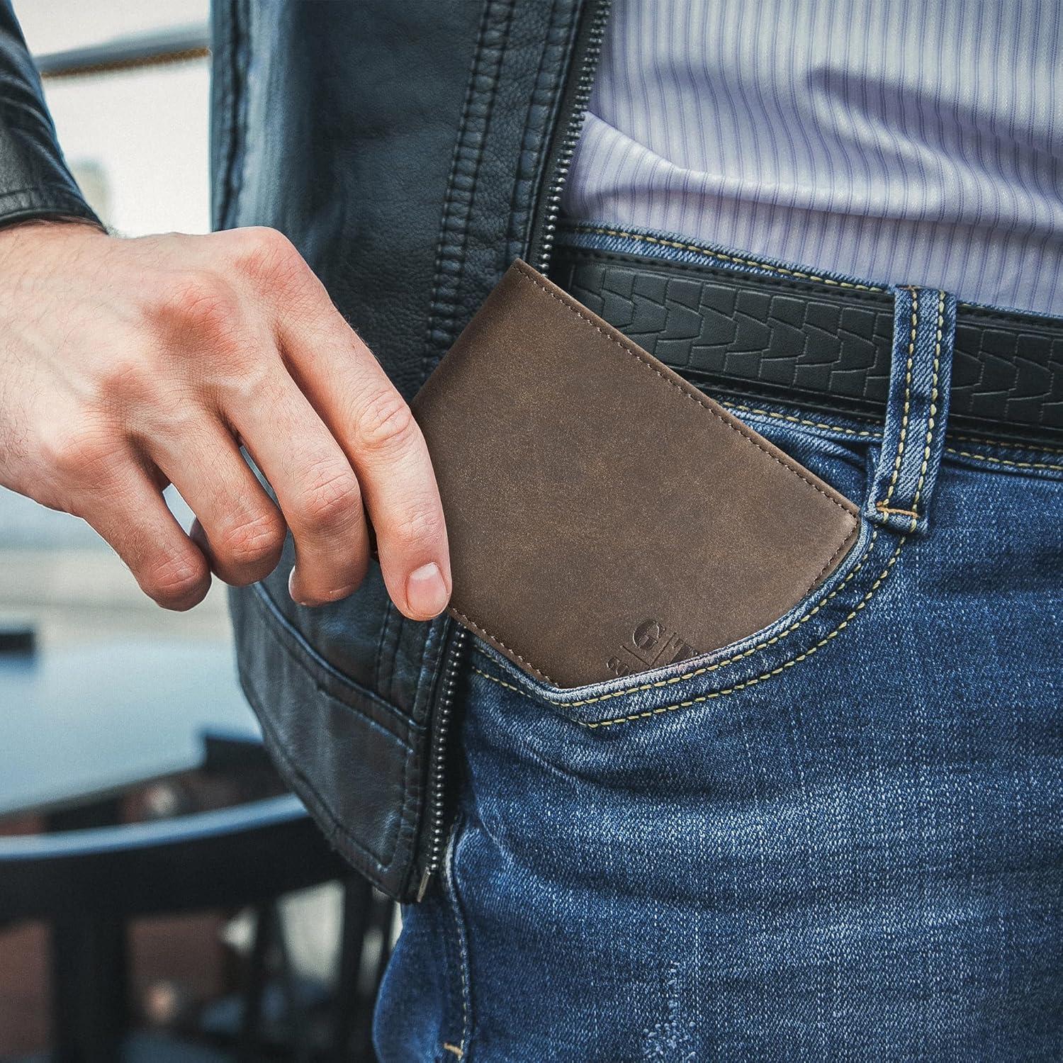 Billetera Slim de Cuero Gostwo para Hombres con Ventana ID