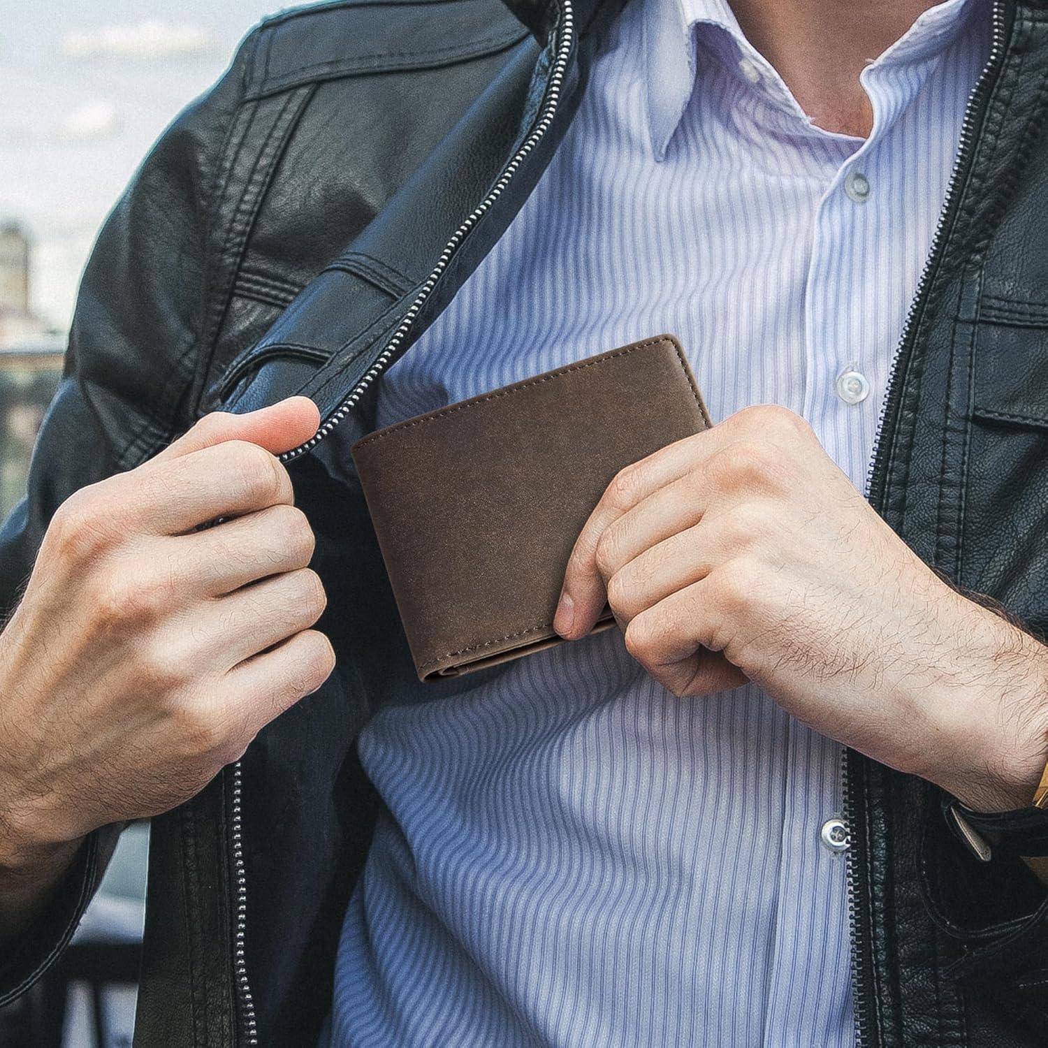 Billetera Slim de Cuero Gostwo para Hombres con Ventana ID