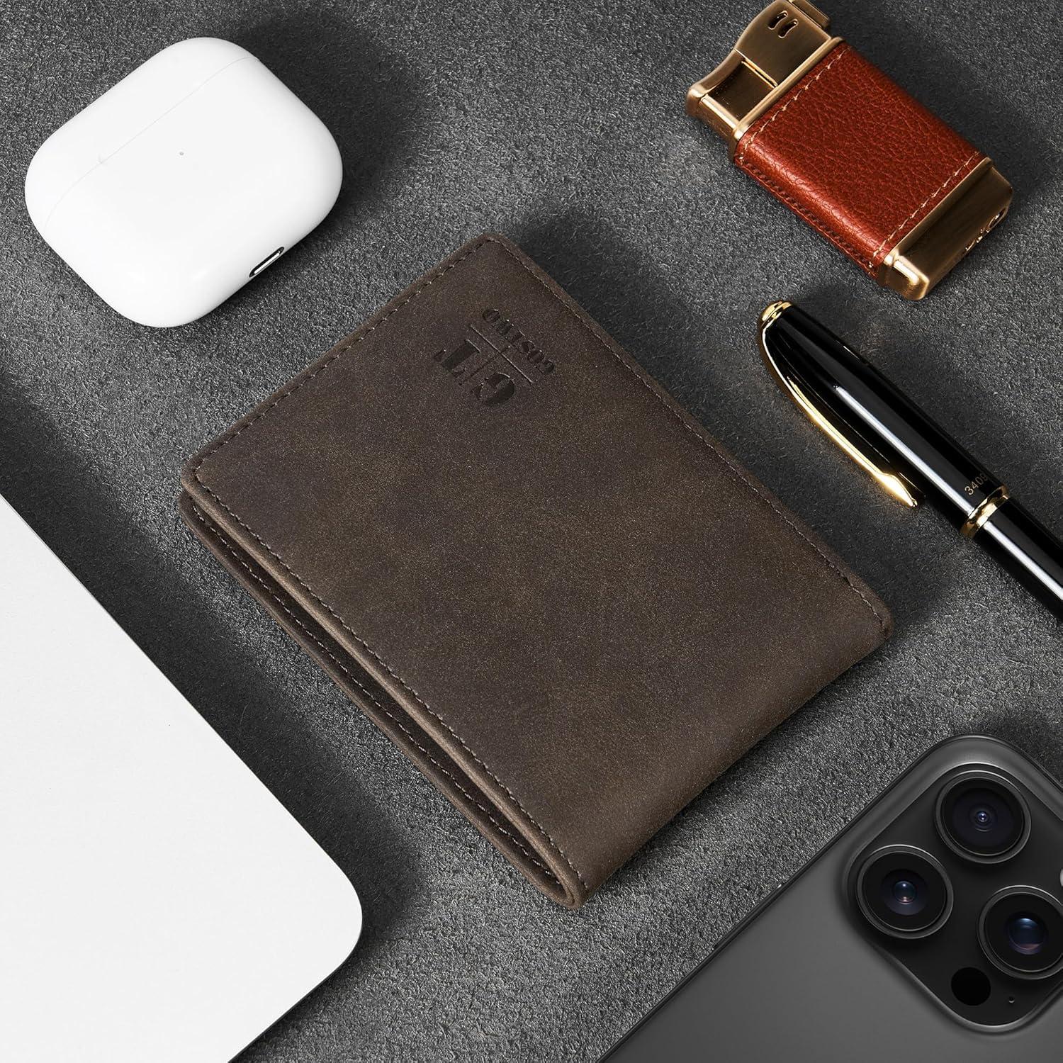 Billetera Slim de Cuero Gostwo para Hombres con Ventana ID