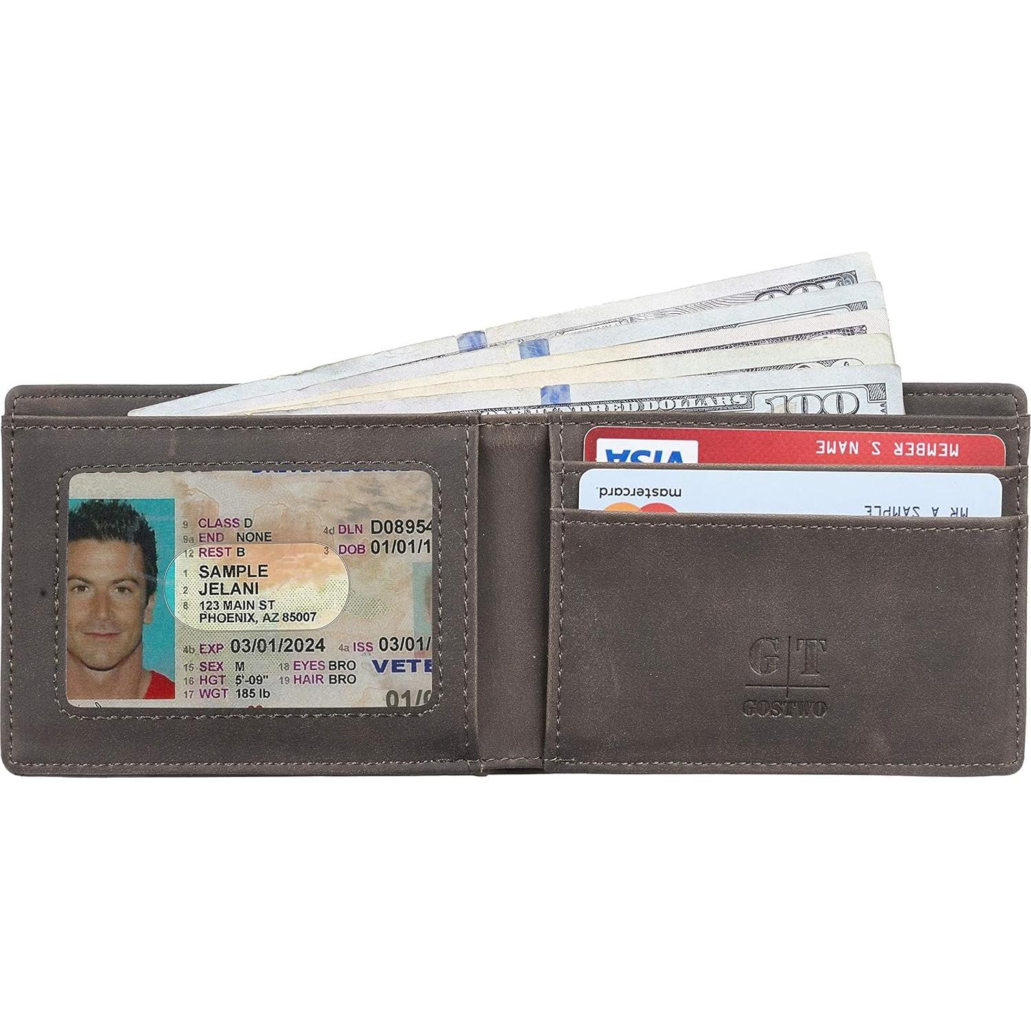 Billetera Slim de Cuero Gostwo para Hombres con Ventana ID