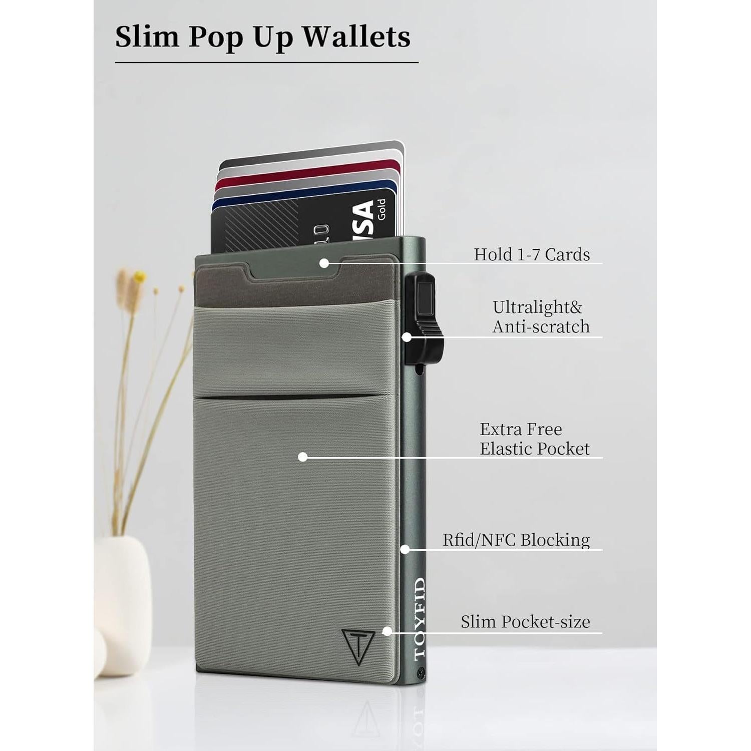 Billetera delgada TOYFID de aluminio con bloqueo RFID gris