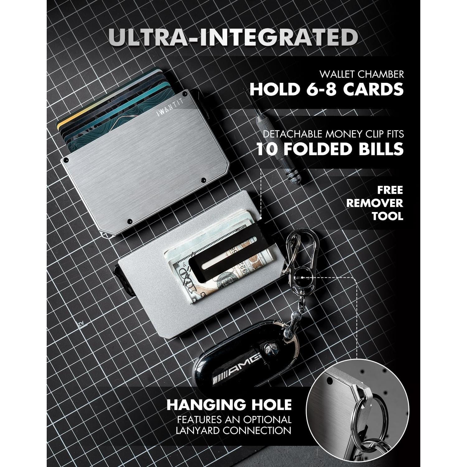 Billetera Minimalista IWANTIT para Hombres con Bloqueo RFID Plata