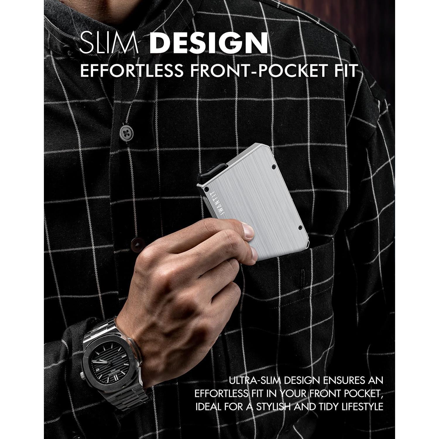 Billetera Minimalista IWANTIT para Hombres con Bloqueo RFID Plata