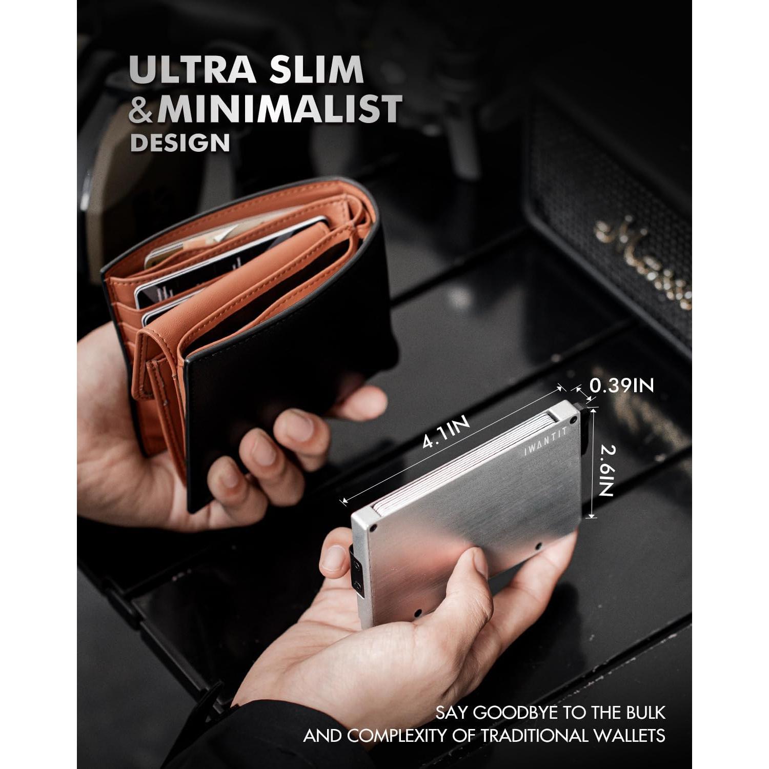 Billetera Minimalista IWANTIT para Hombres con Bloqueo RFID Plata