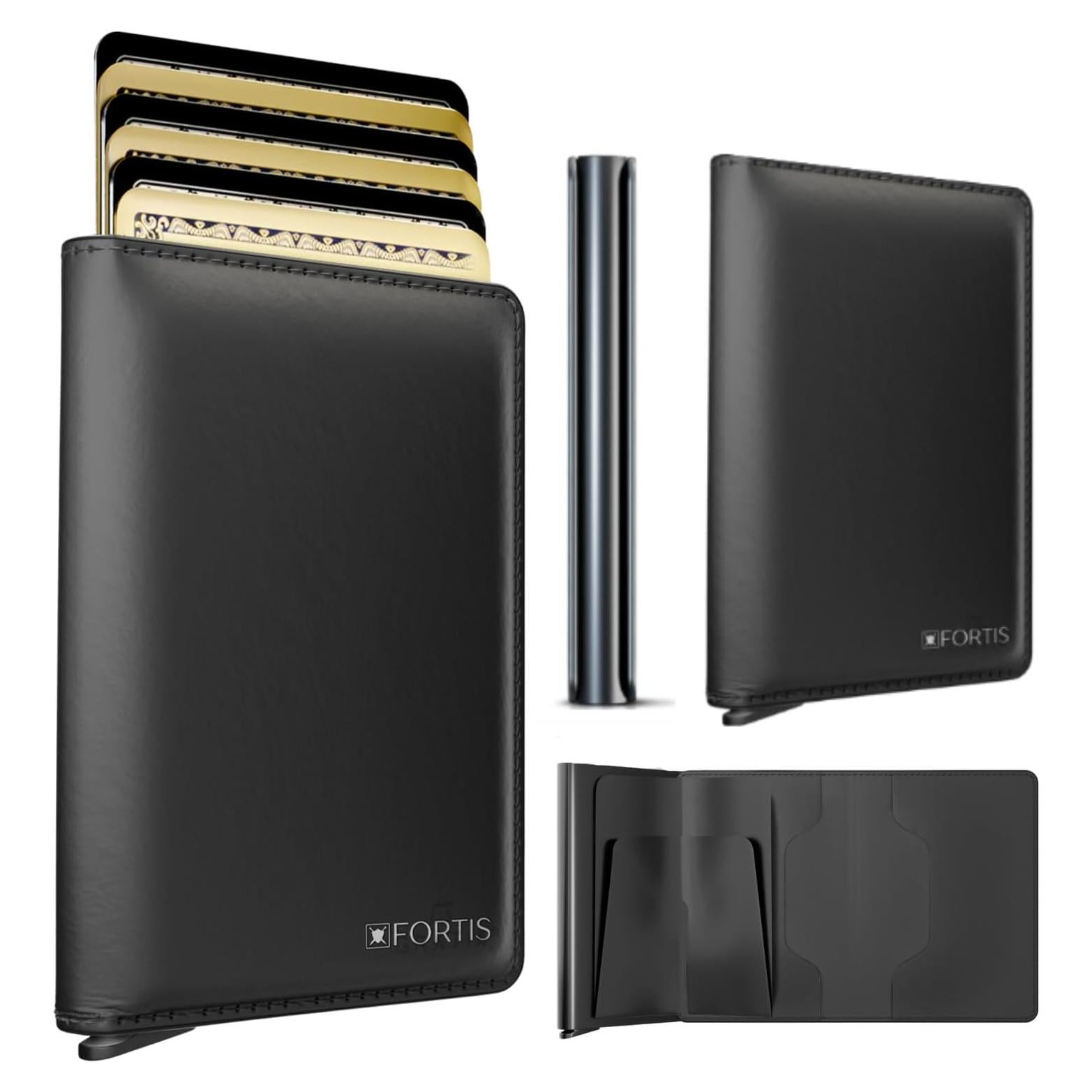 Cartera Minimalista FORTIS Negra con Protección RFID para Hombres