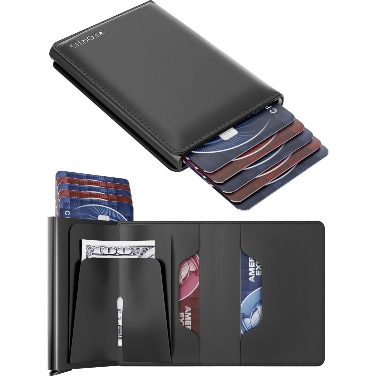 Cartera Minimalista FORTIS Negra con Protección RFID para Hombres