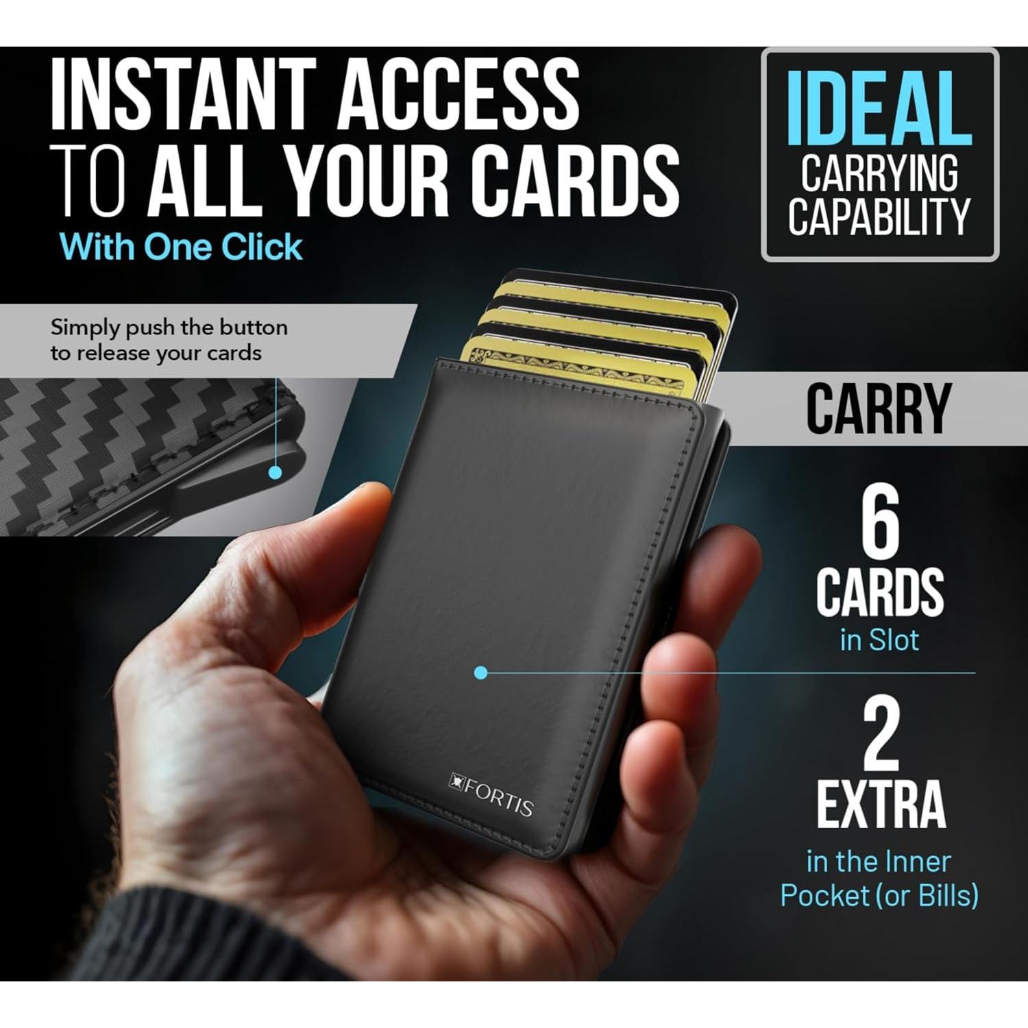 Cartera Minimalista FORTIS Negra con Protección RFID para Hombres