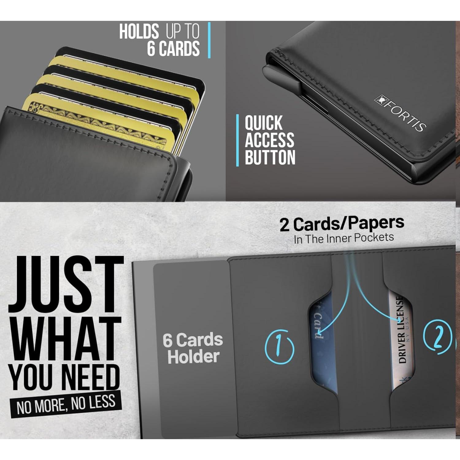 Cartera Minimalista FORTIS Negra con Protección RFID para Hombres