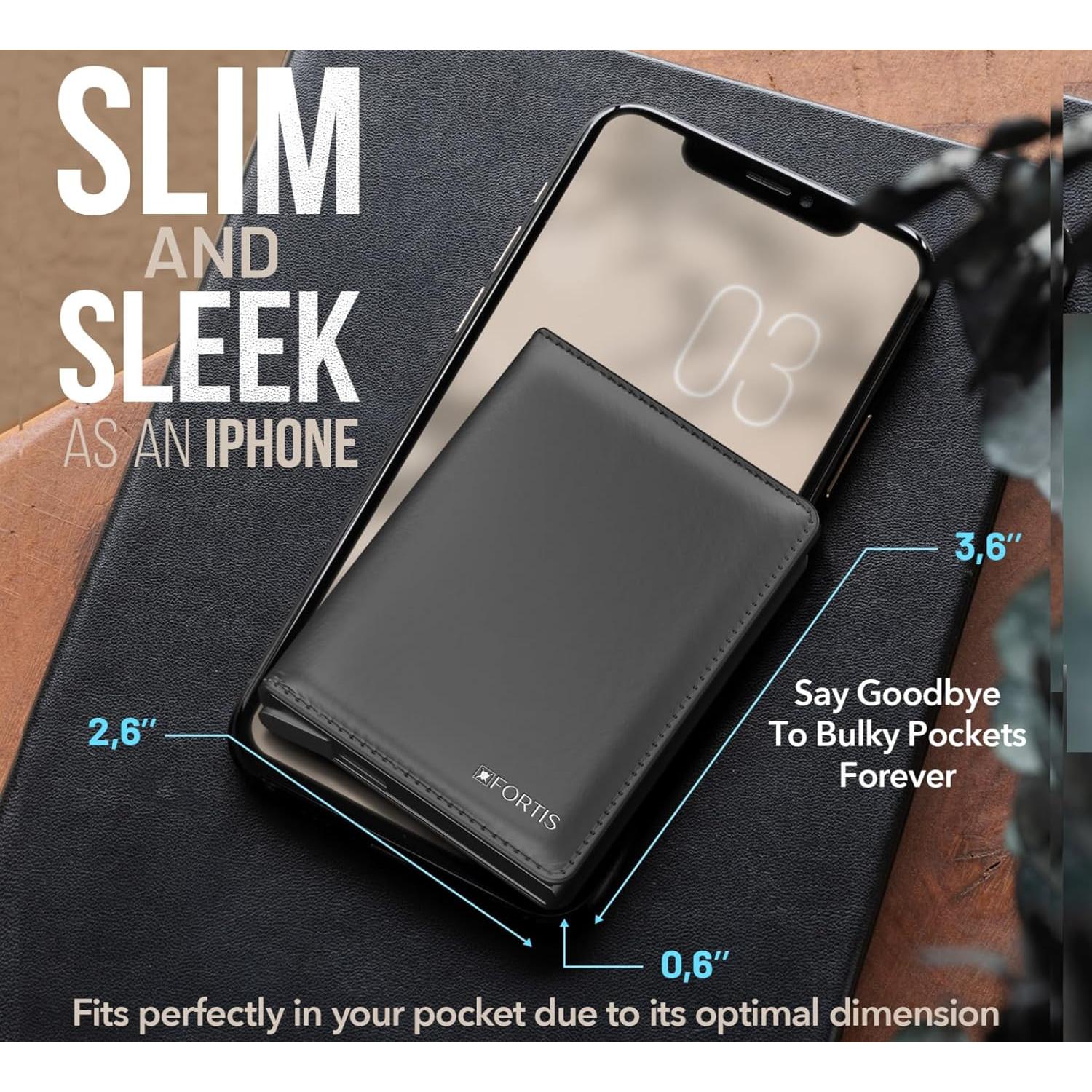 Cartera Minimalista FORTIS Negra con Protección RFID para Hombres