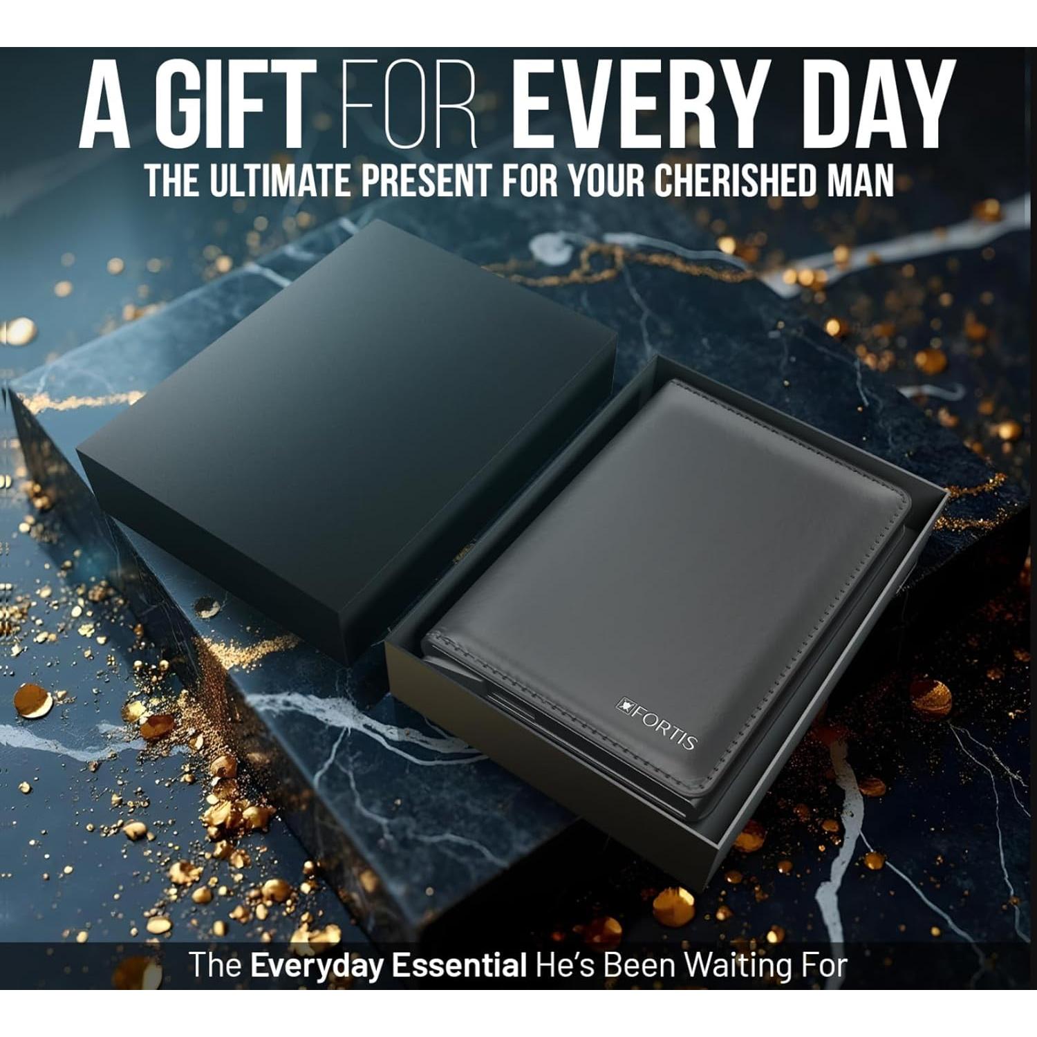 Cartera Minimalista FORTIS Negra con Protección RFID para Hombres