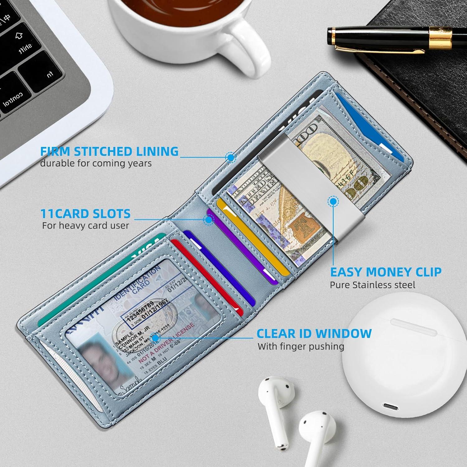 Billetera delgada para hombres Bulliant con bloqueo RFID 11 tarjetas