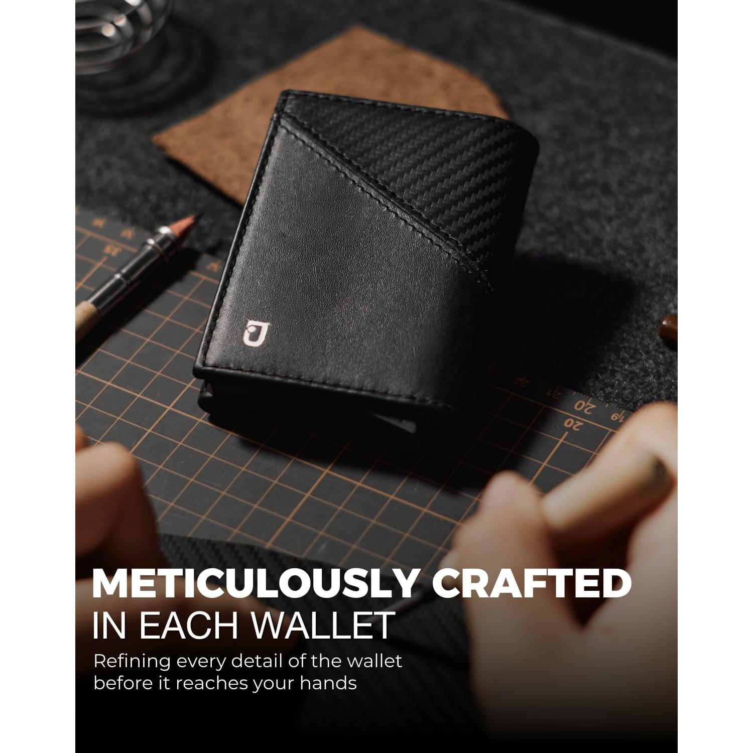 Billetera Inteligente Jenoss Eclipse para Hombres - Cuero Saffiano, RFID, 12 Tarjetas, Negro Carbón