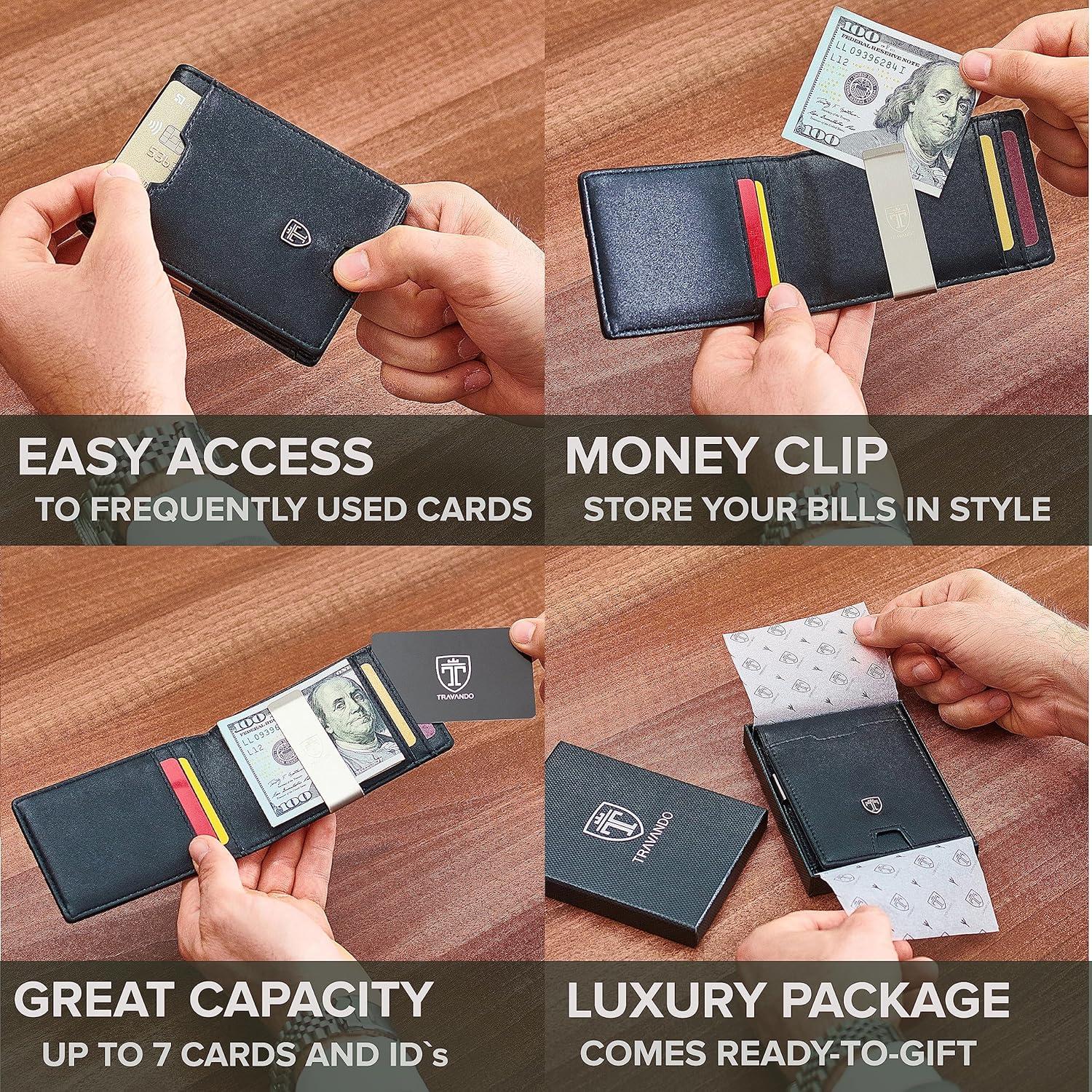 Cartera Slim TRAVANDO Atlanta Hombre RFID Negro - Clip Dinero