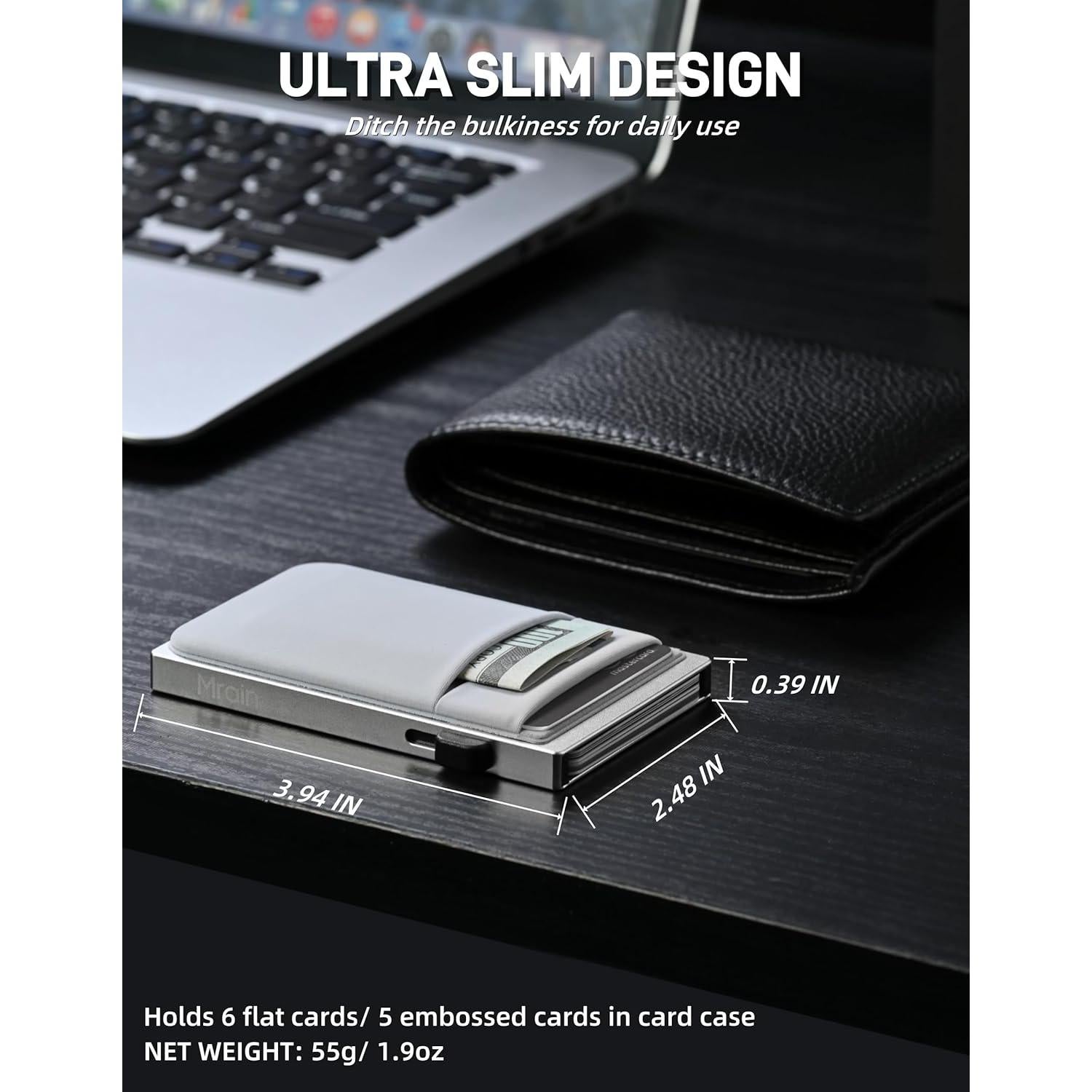 Billetera delgada Mrain de aluminio con bloqueo RFID plata