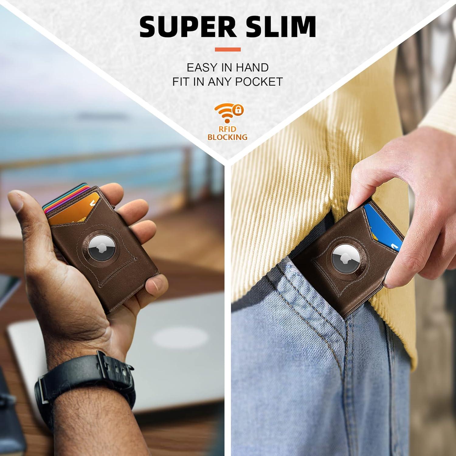 Cartera delgada KEMISANT para hombres con clip y Airtag