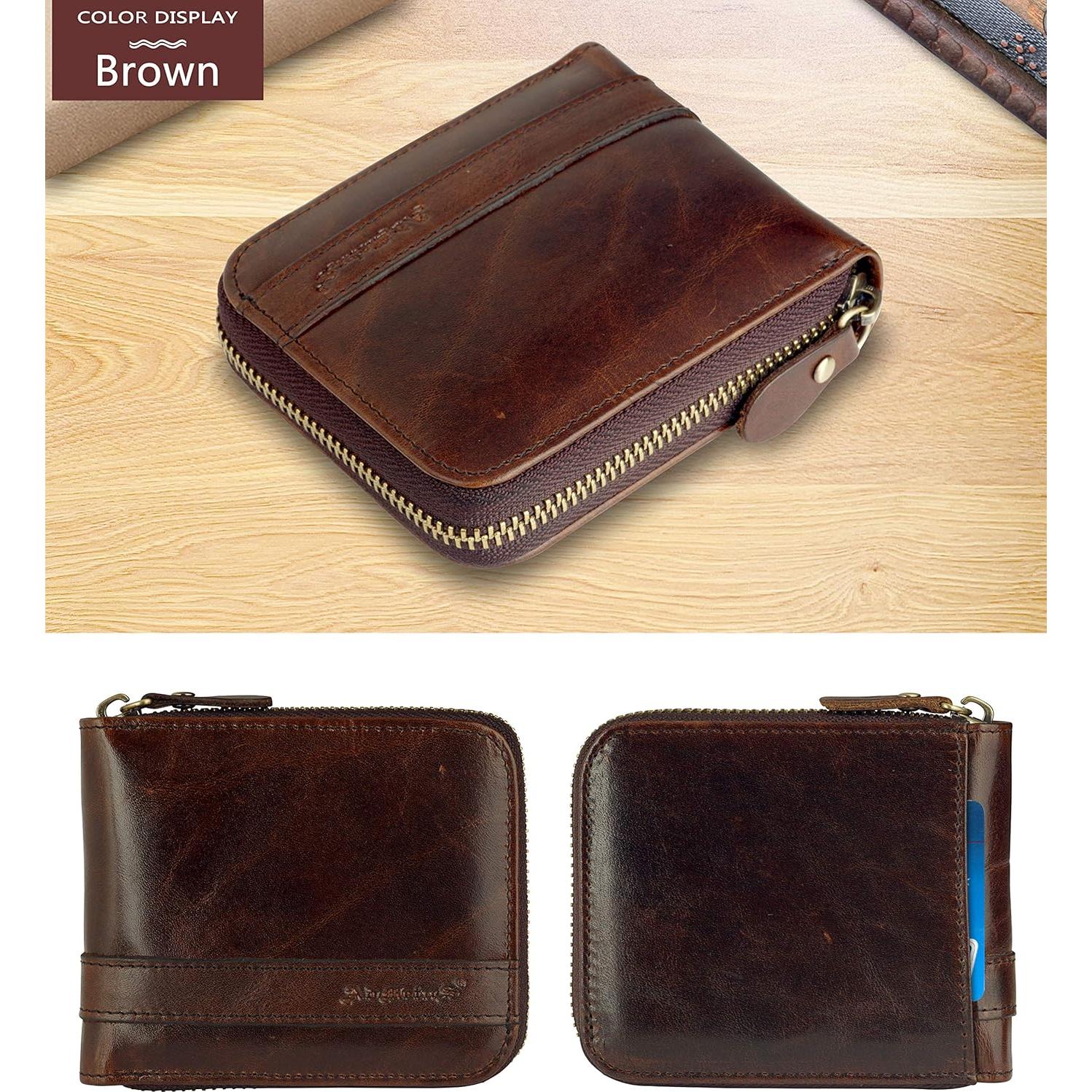 Cartera Bifold de Cuero Genuino Admetus Marrón con RFID