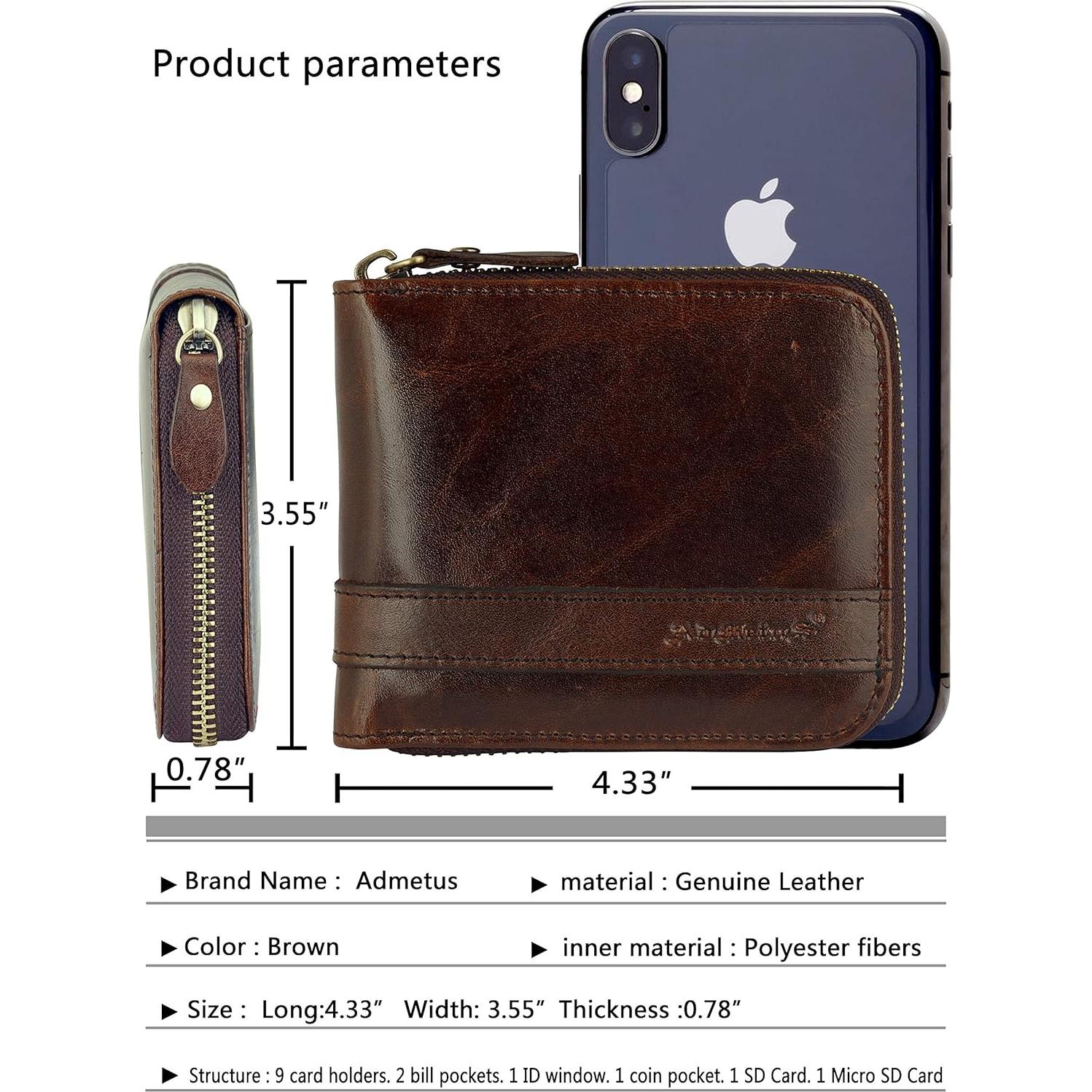 Cartera Bifold de Cuero Genuino Admetus Marrón con RFID