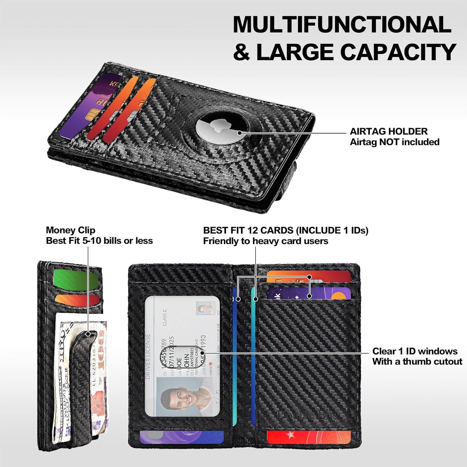 Billetera delgada RFID Double Bus para hombres - Bifold minimalista