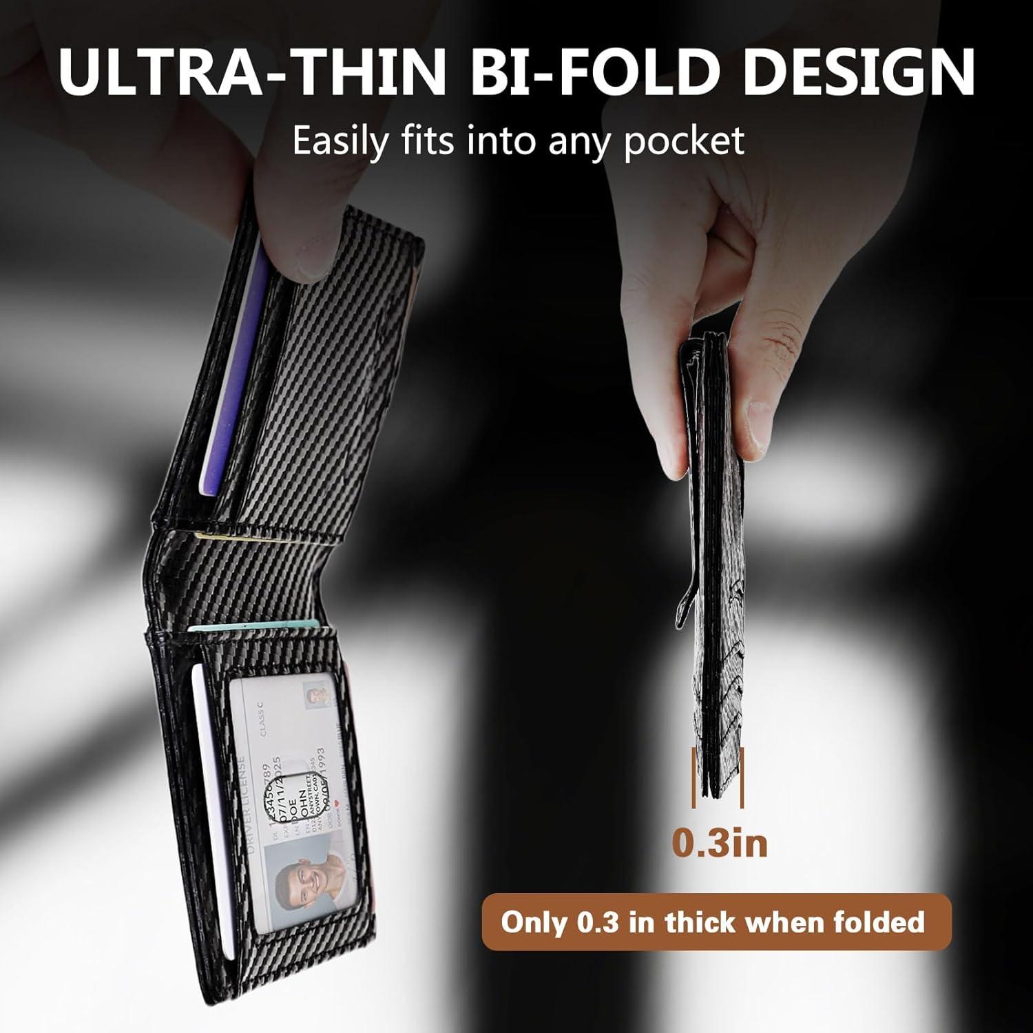 Billetera delgada RFID Double Bus para hombres - Bifold minimalista