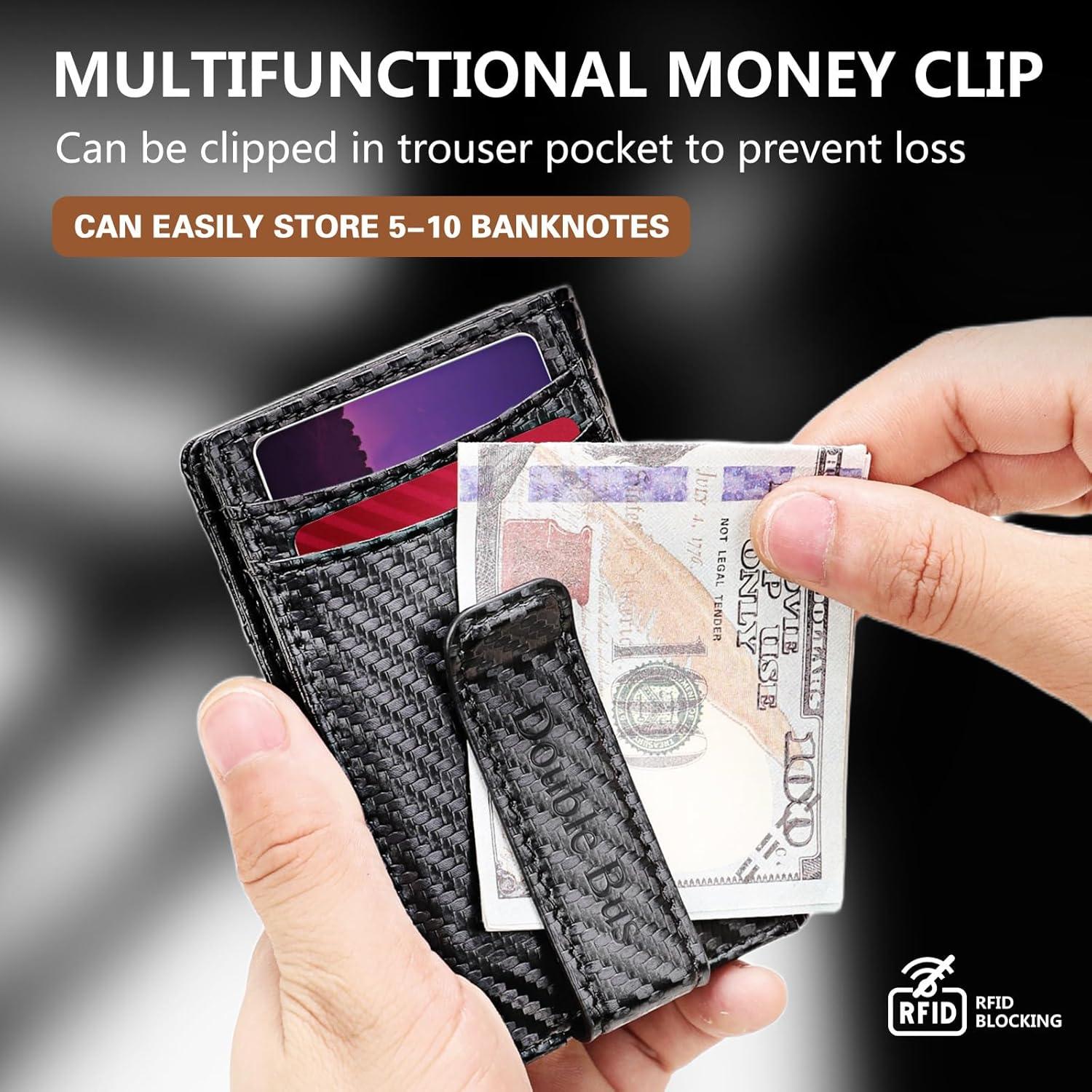 Billetera delgada RFID Double Bus para hombres - Bifold minimalista