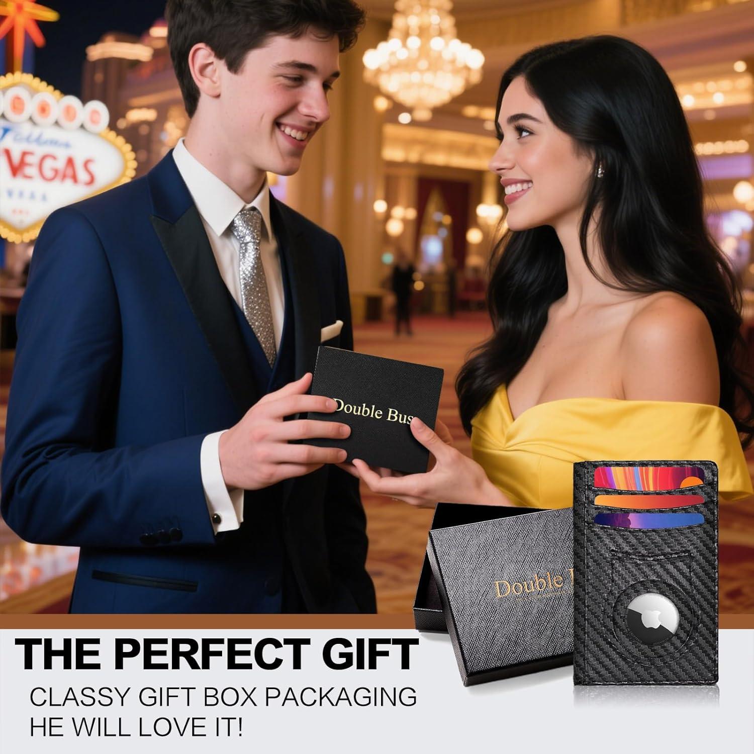 Billetera delgada RFID Double Bus para hombres - Bifold minimalista