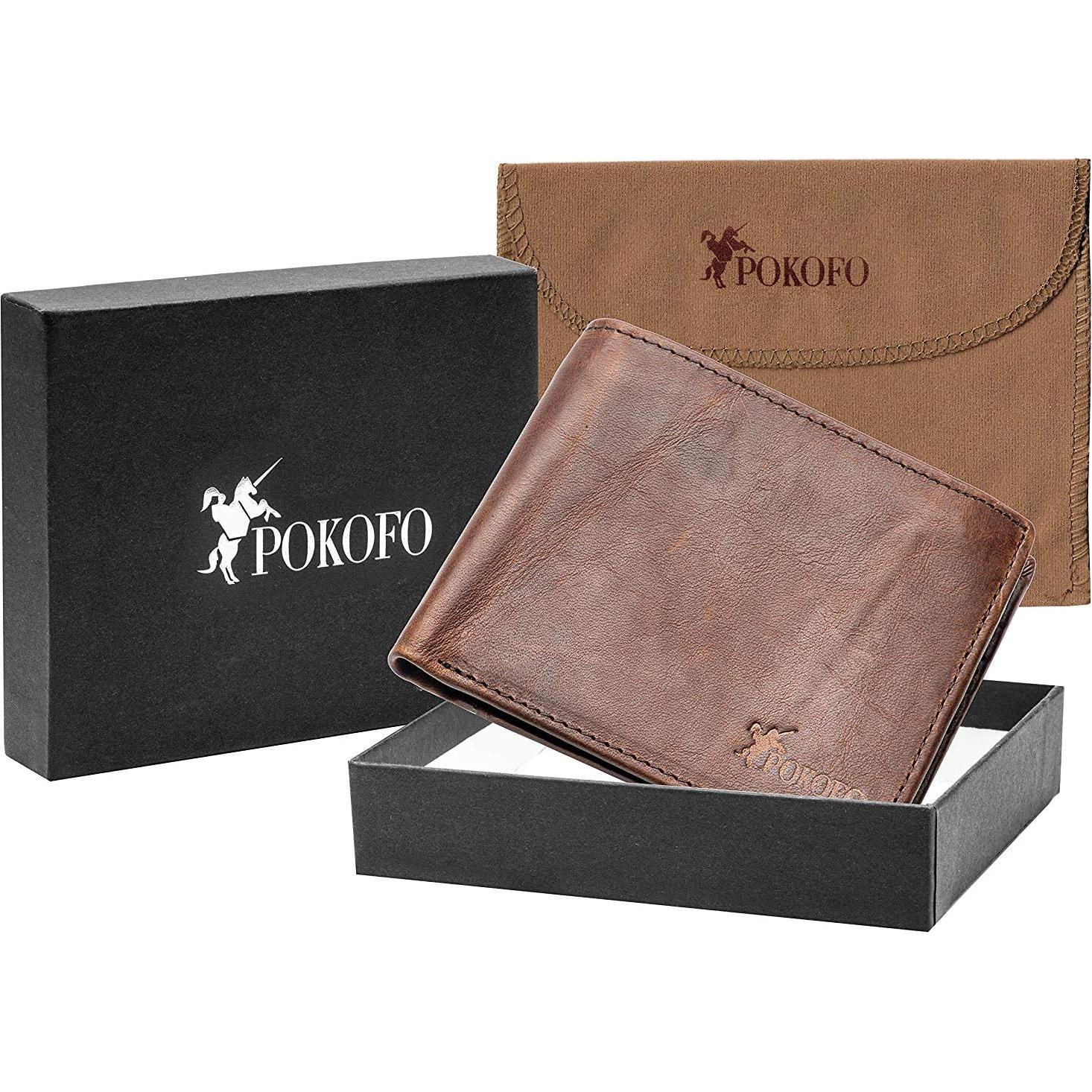 Cartera Bifold de Cuero POKOFO con Bloqueo RFID para Hombres