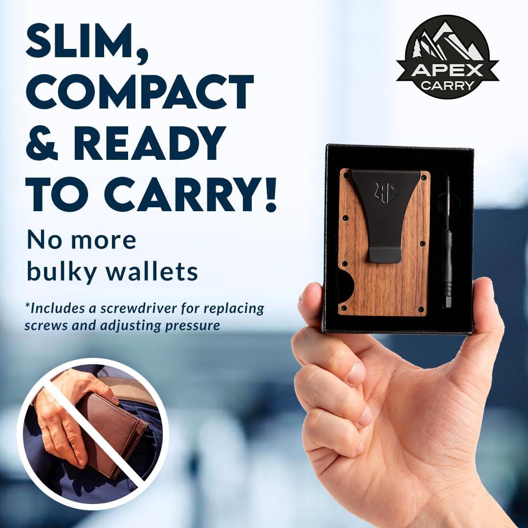 Cartera delgada para hombres APEX CARRY con bloqueo RFID - Nogal