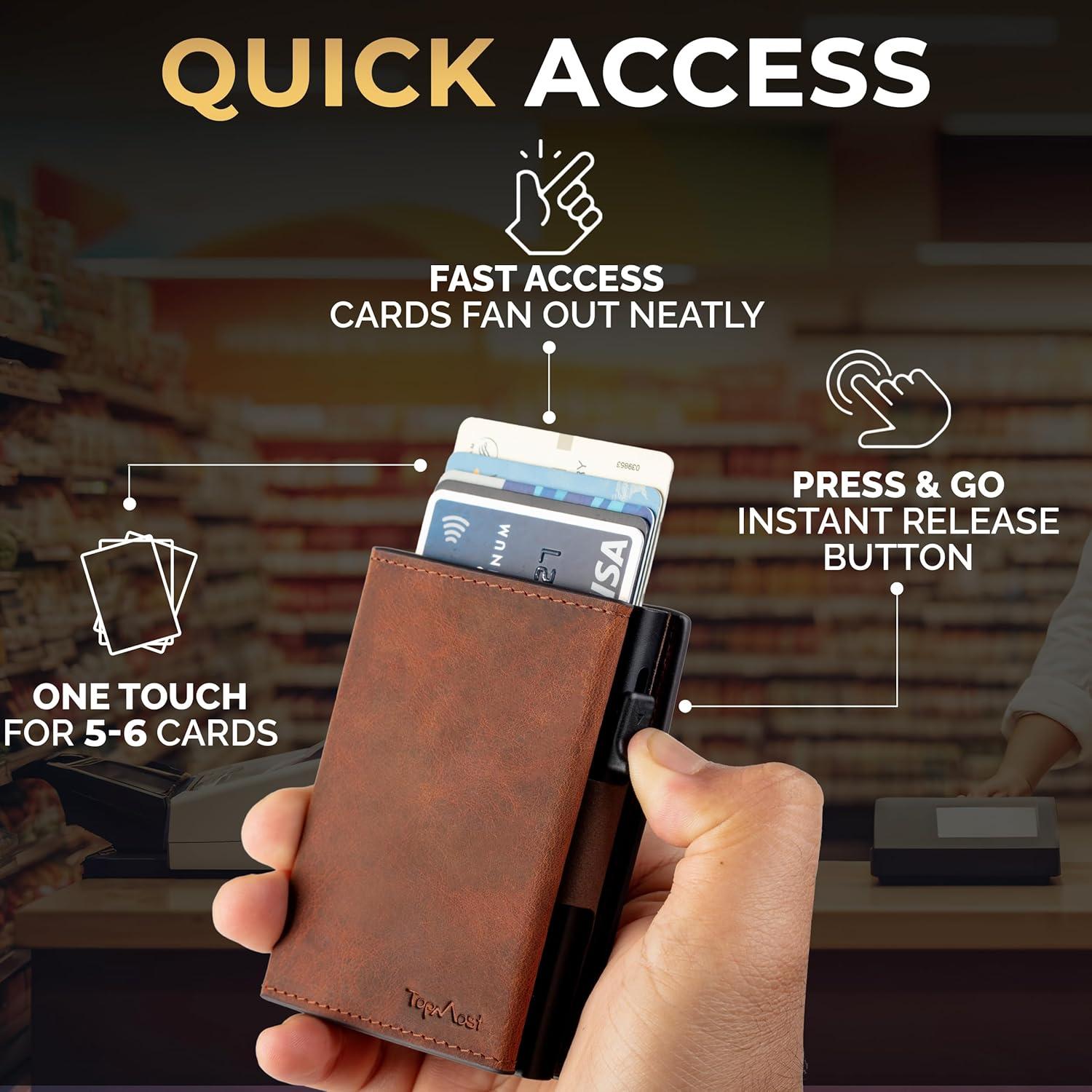 Billetera Pop Up de Cuero Genuino TopMost para Hombres RFID