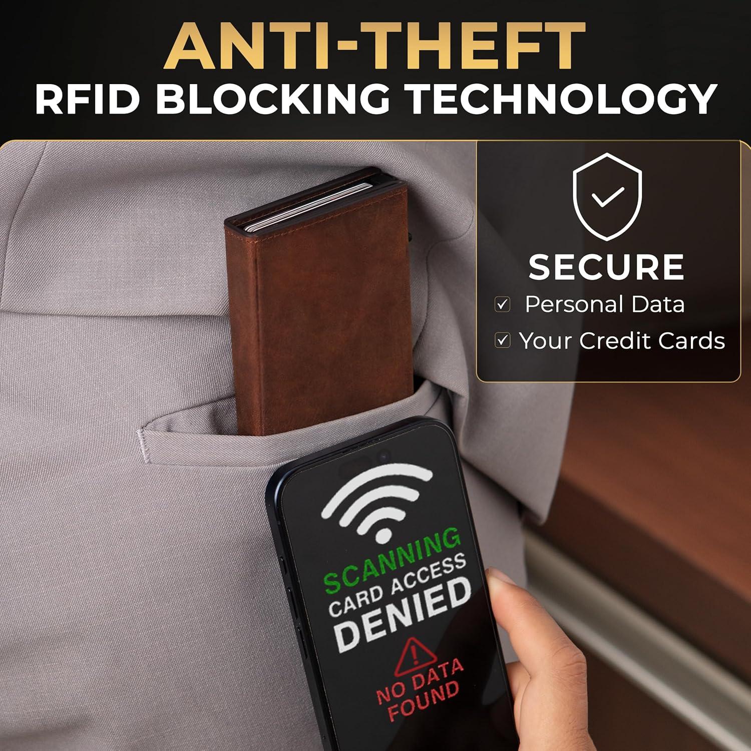 Billetera Pop Up de Cuero Genuino TopMost para Hombres RFID