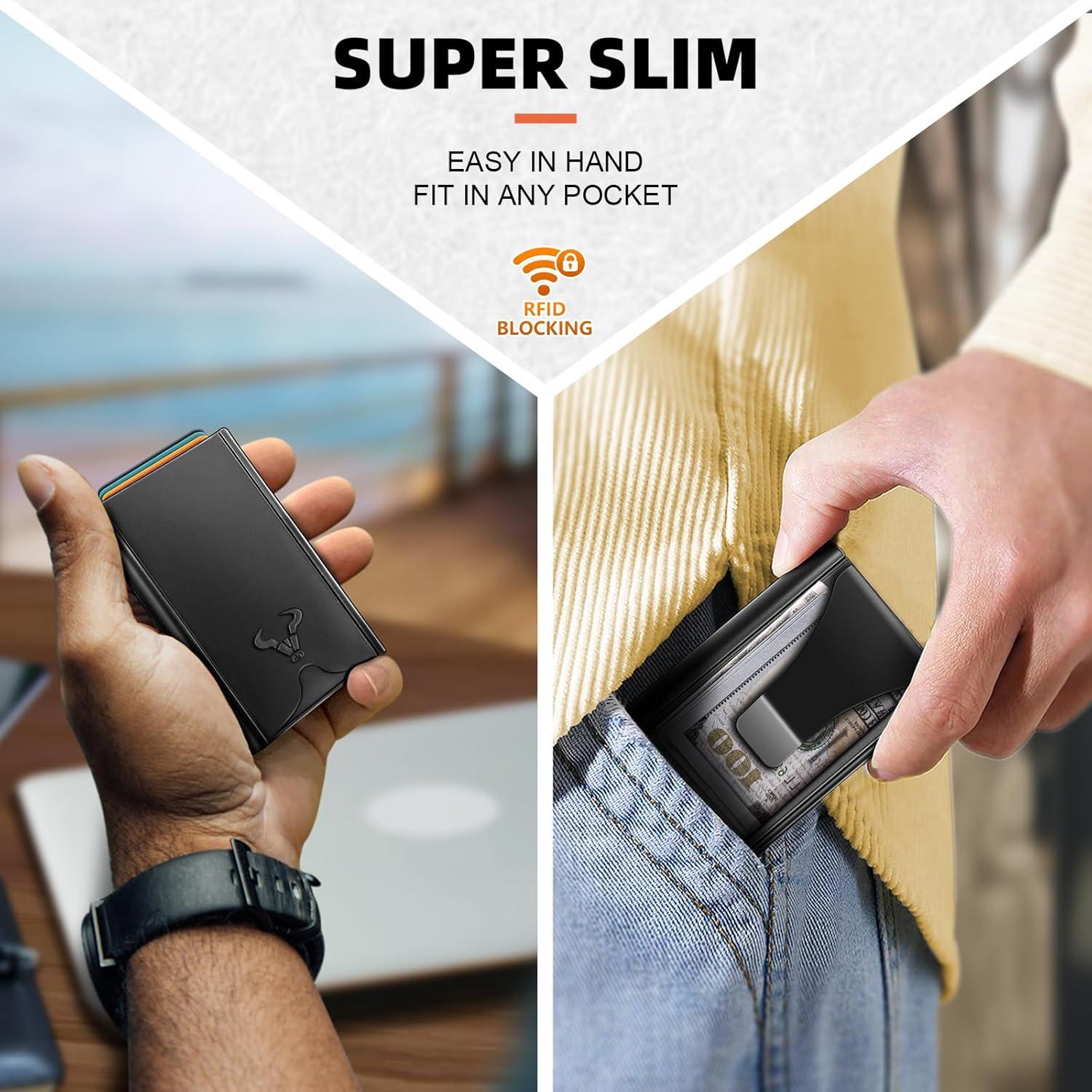 Billetera delgada Bulliant para hombre con clip y bloqueo RFID