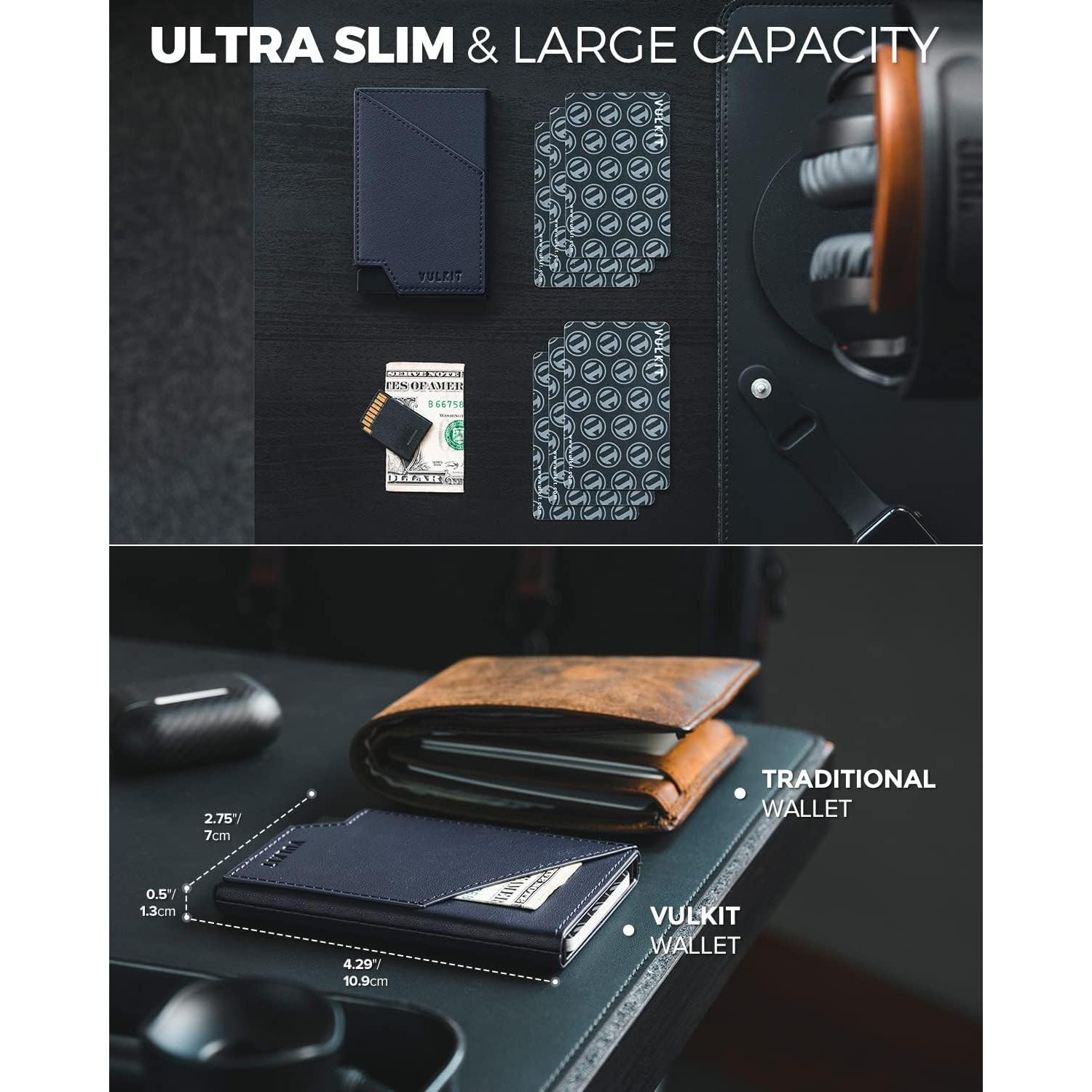 Tarjetero Plegable VULKIT Slim Aluminio Bloqueo RFID Marino