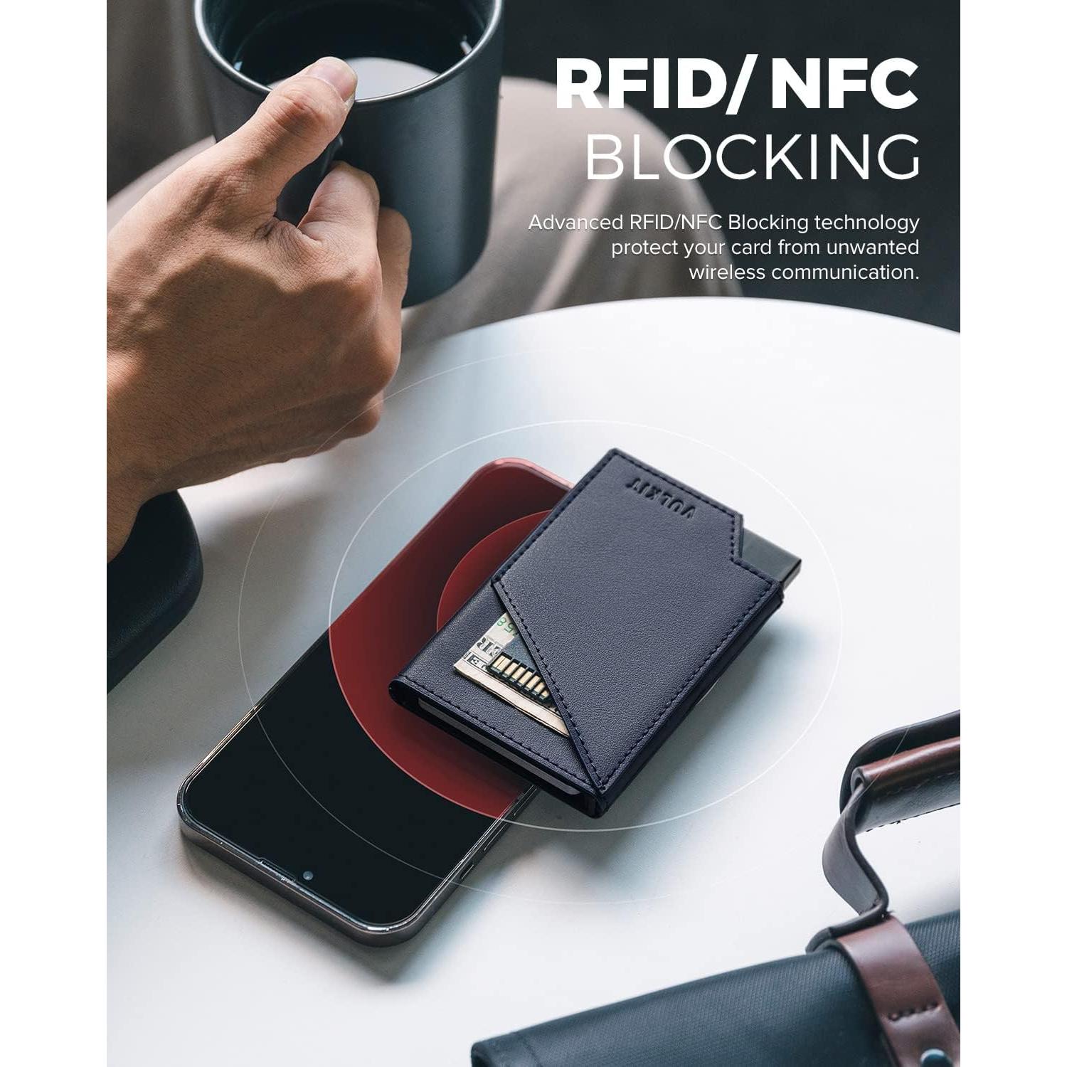 Tarjetero Plegable VULKIT Slim Aluminio Bloqueo RFID Marino