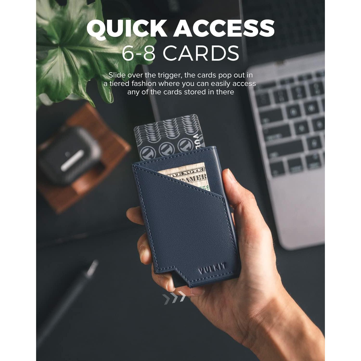 Tarjetero Plegable VULKIT Slim Aluminio Bloqueo RFID Marino