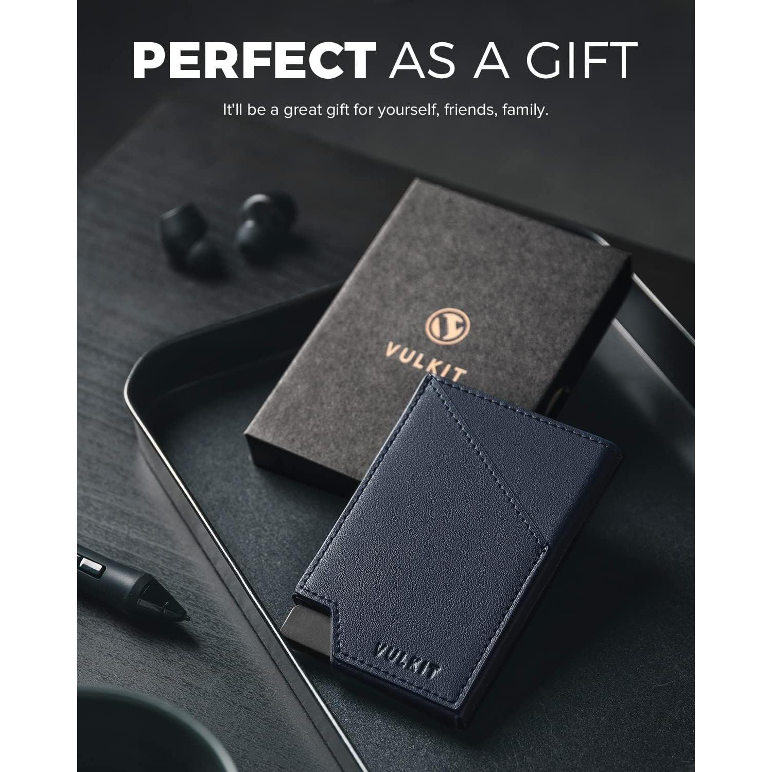 Tarjetero Plegable VULKIT Slim Aluminio Bloqueo RFID Marino