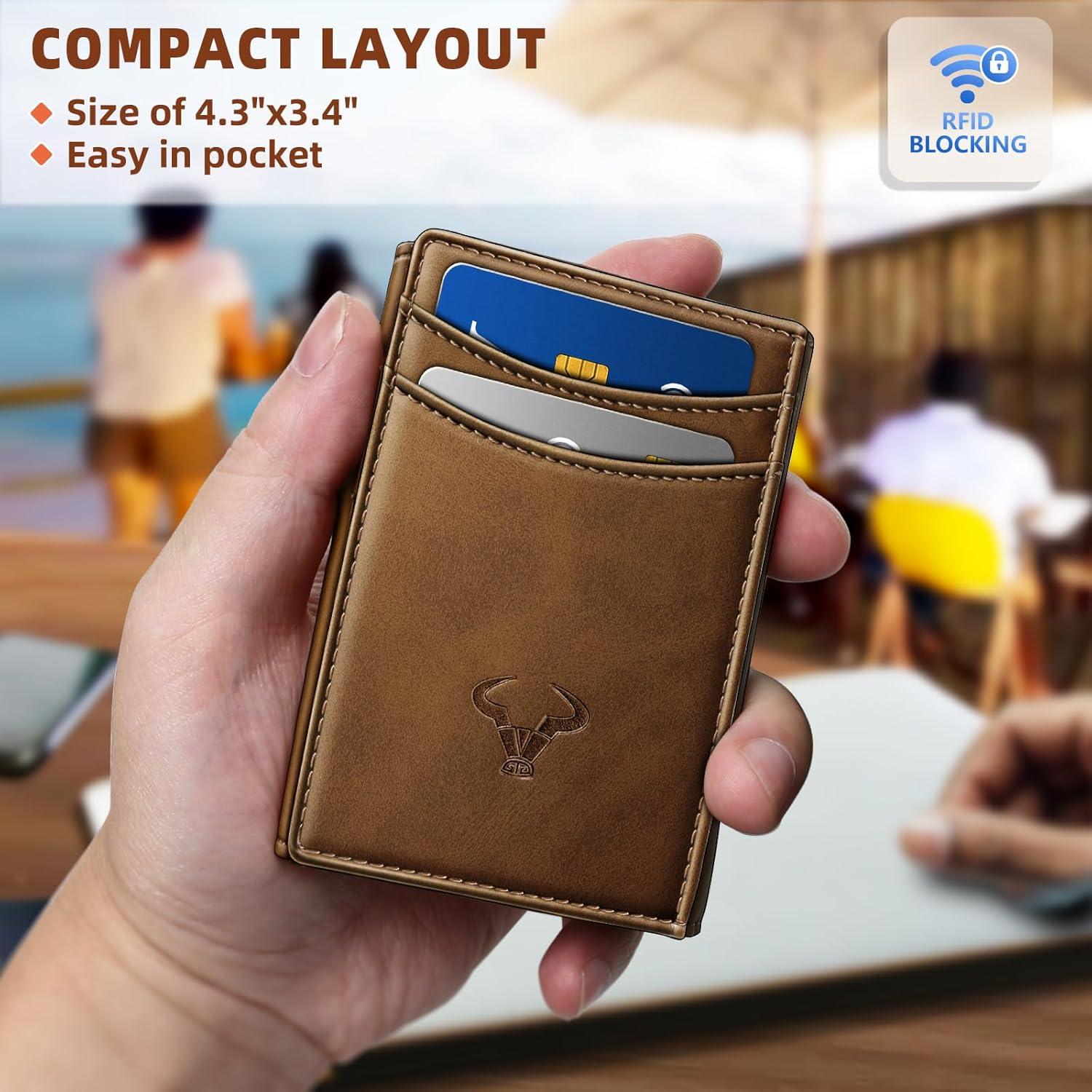 Billetera delgada Bulliant para hombres con bloqueo RFID 12 tarjetas