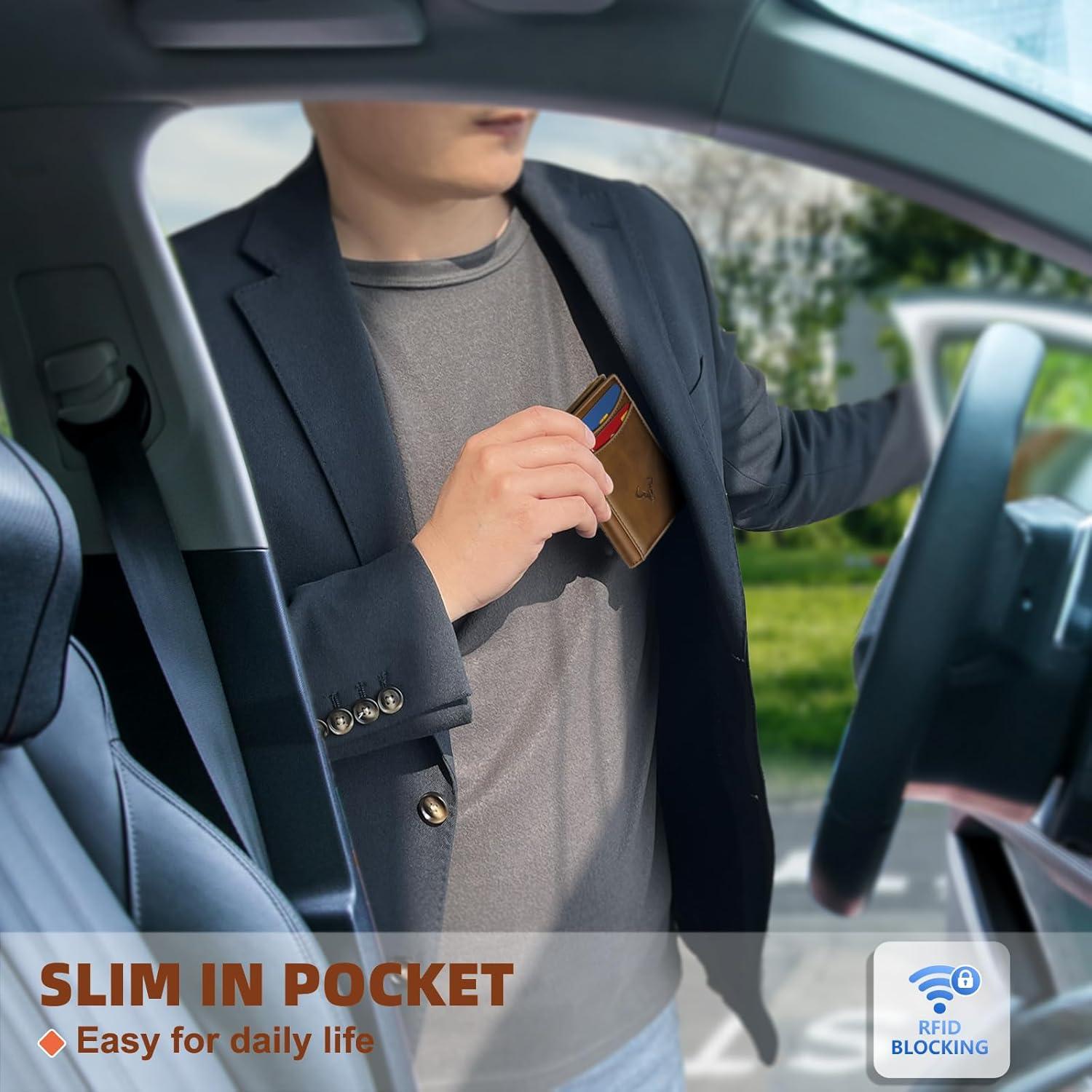 Billetera delgada Bulliant para hombres con bloqueo RFID 12 tarjetas