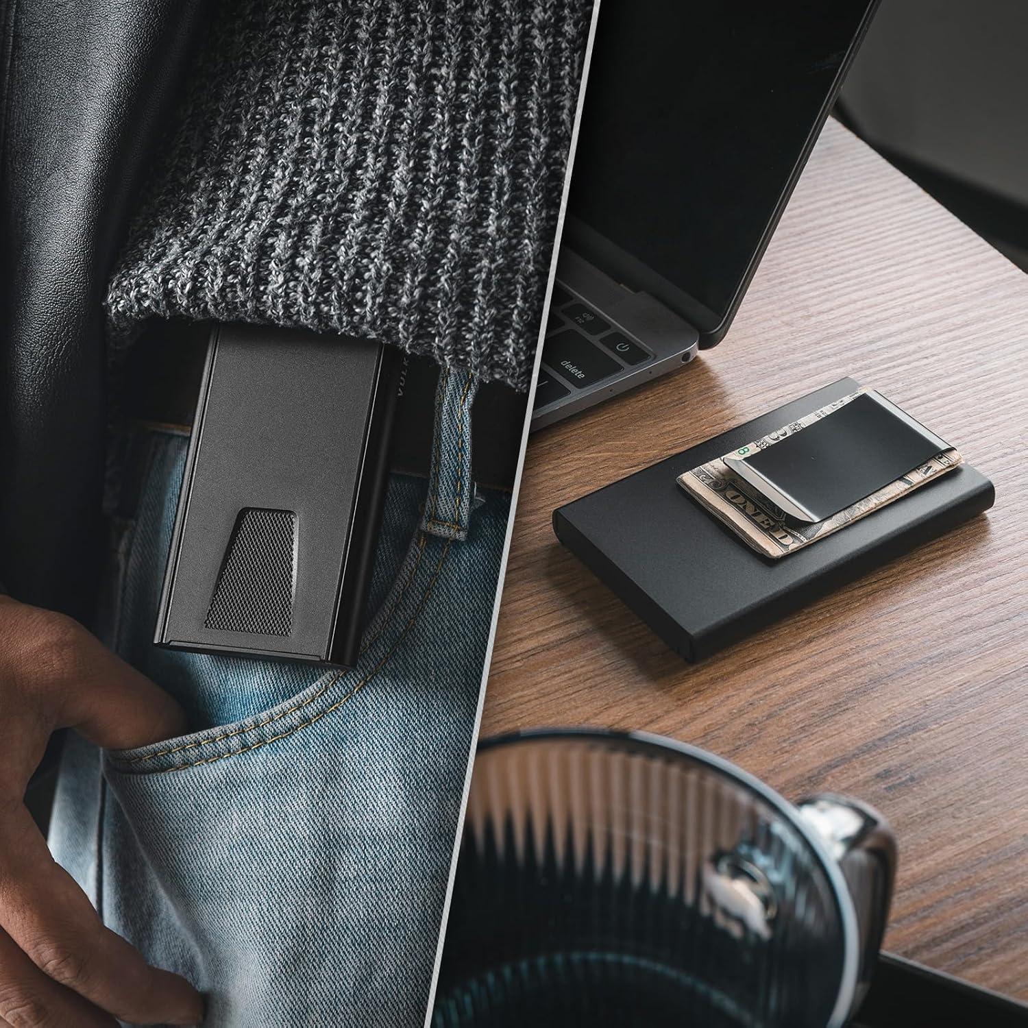 Billetera Slim VULKIT con Clip para Dinero y Bloqueo RFID, Negra