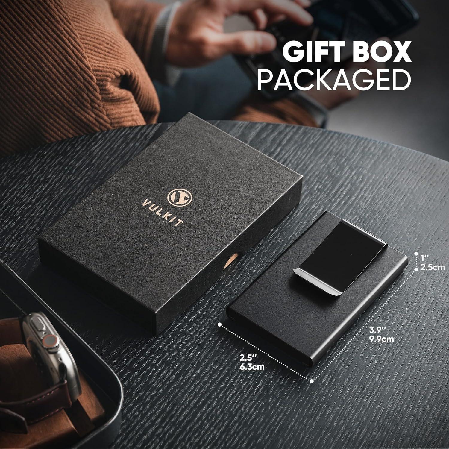 Billetera Slim VULKIT con Clip para Dinero y Bloqueo RFID, Negra