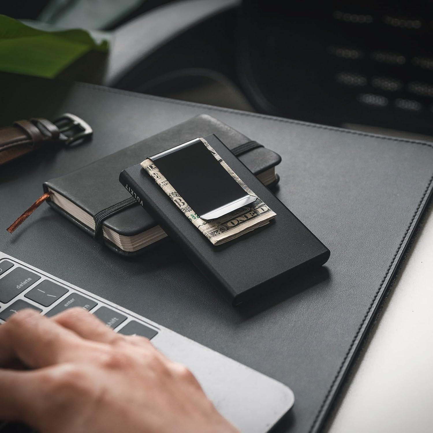 Billetera Slim VULKIT con Clip para Dinero y Bloqueo RFID, Negra