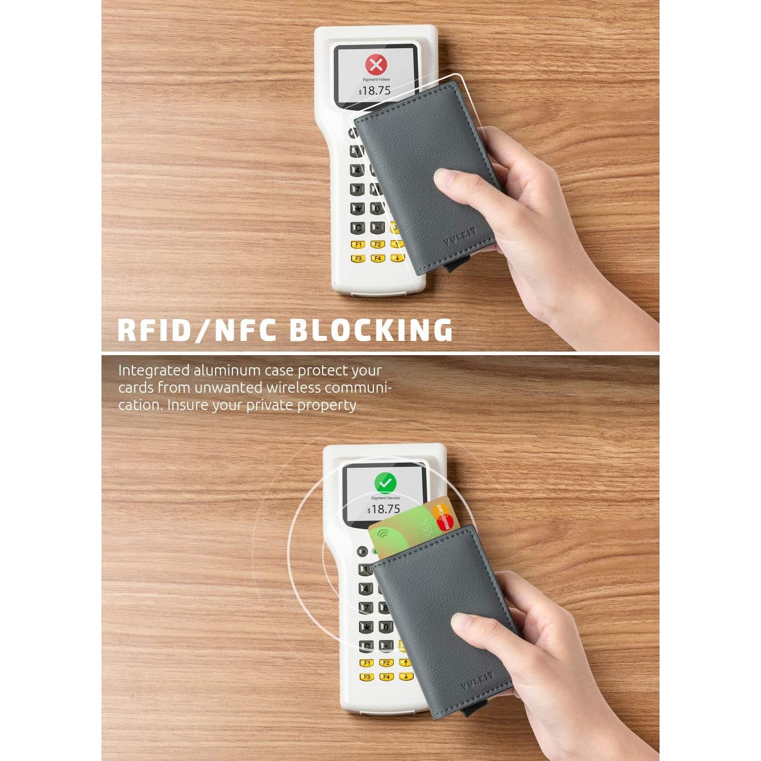 Tarjetero de Crédito VULKIT con Bloqueo RFID de Cuero - Gris