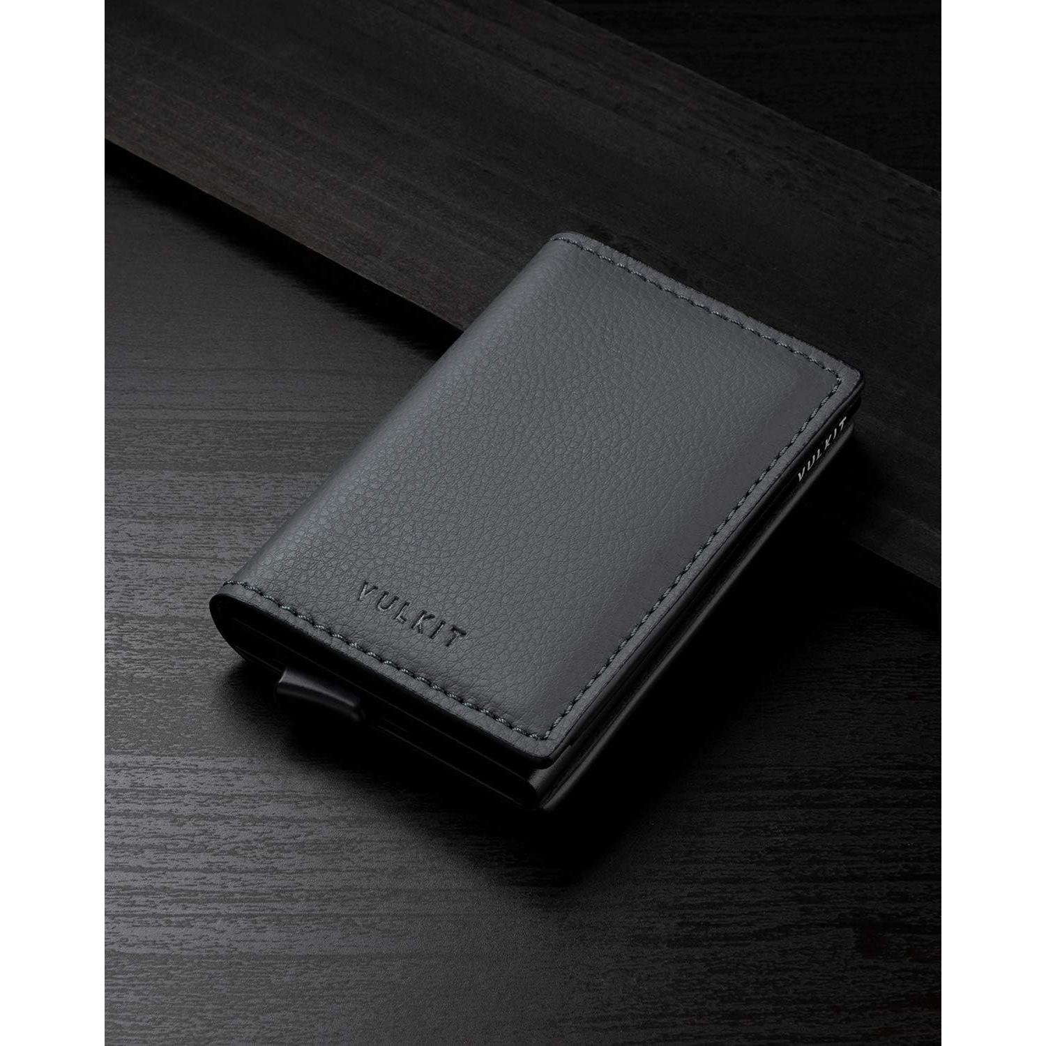 Tarjetero de Crédito VULKIT con Bloqueo RFID de Cuero - Gris