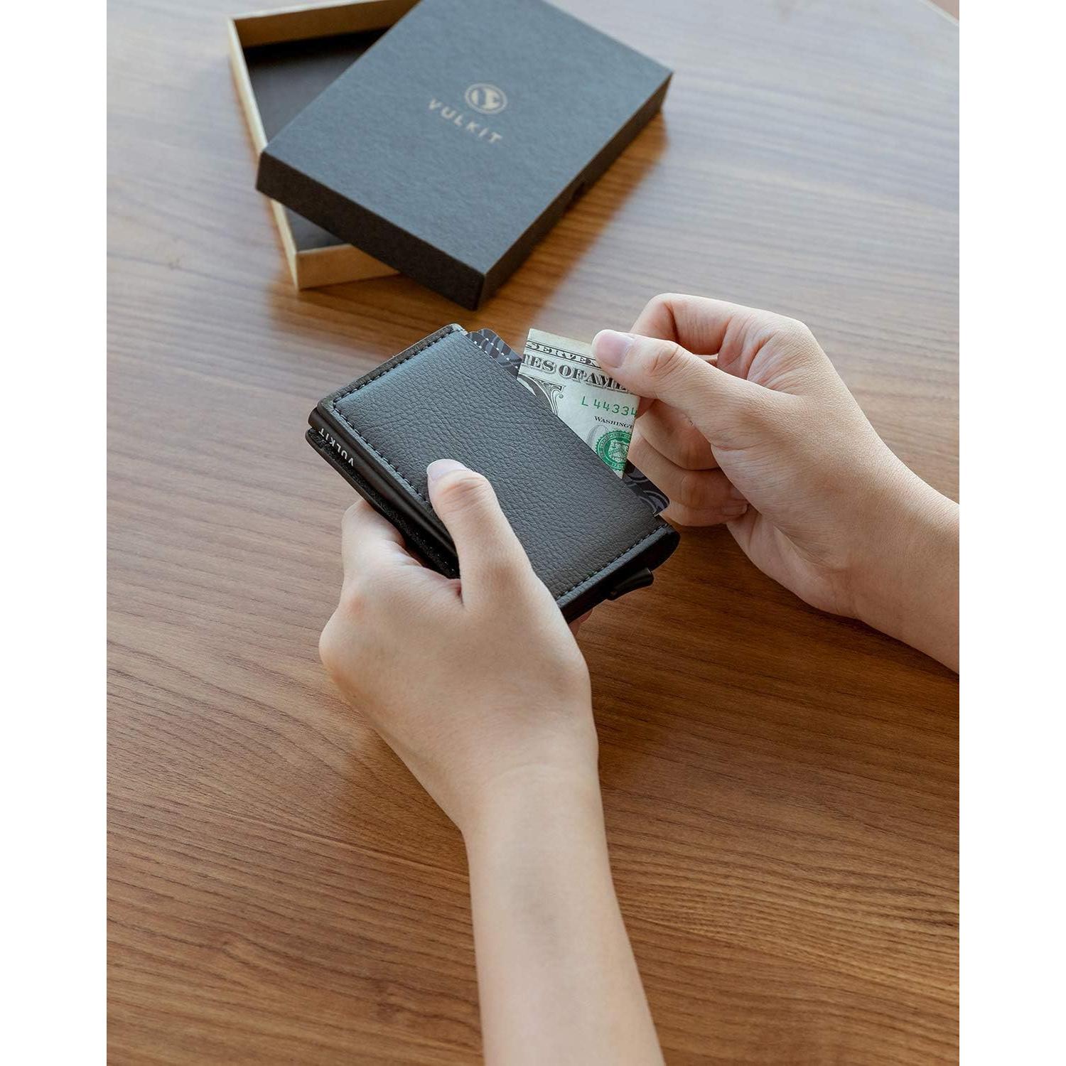 Tarjetero de Crédito VULKIT con Bloqueo RFID de Cuero - Gris