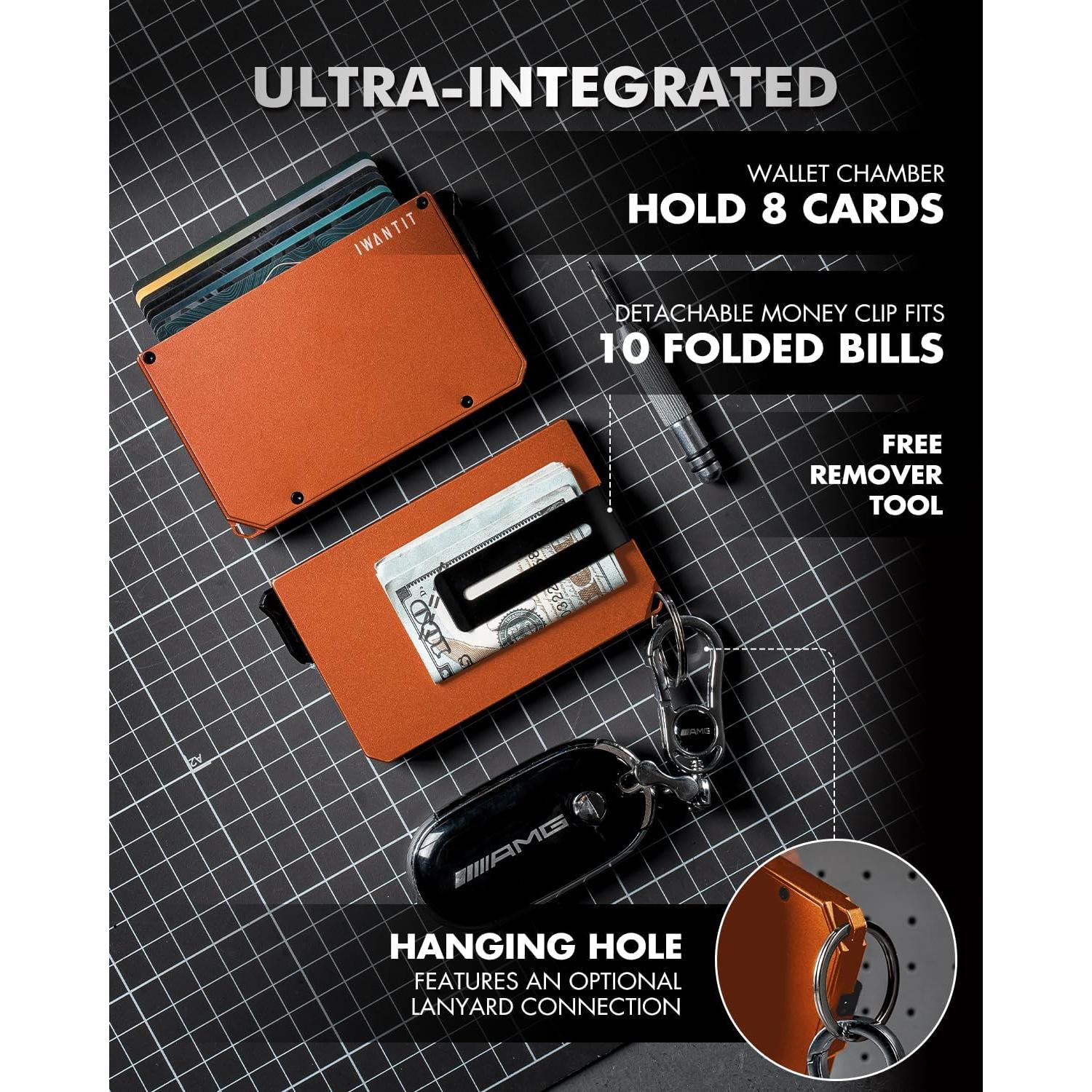 Cartera Minimalista IWANTIT para Hombres con Bloqueo RFID - Naranja