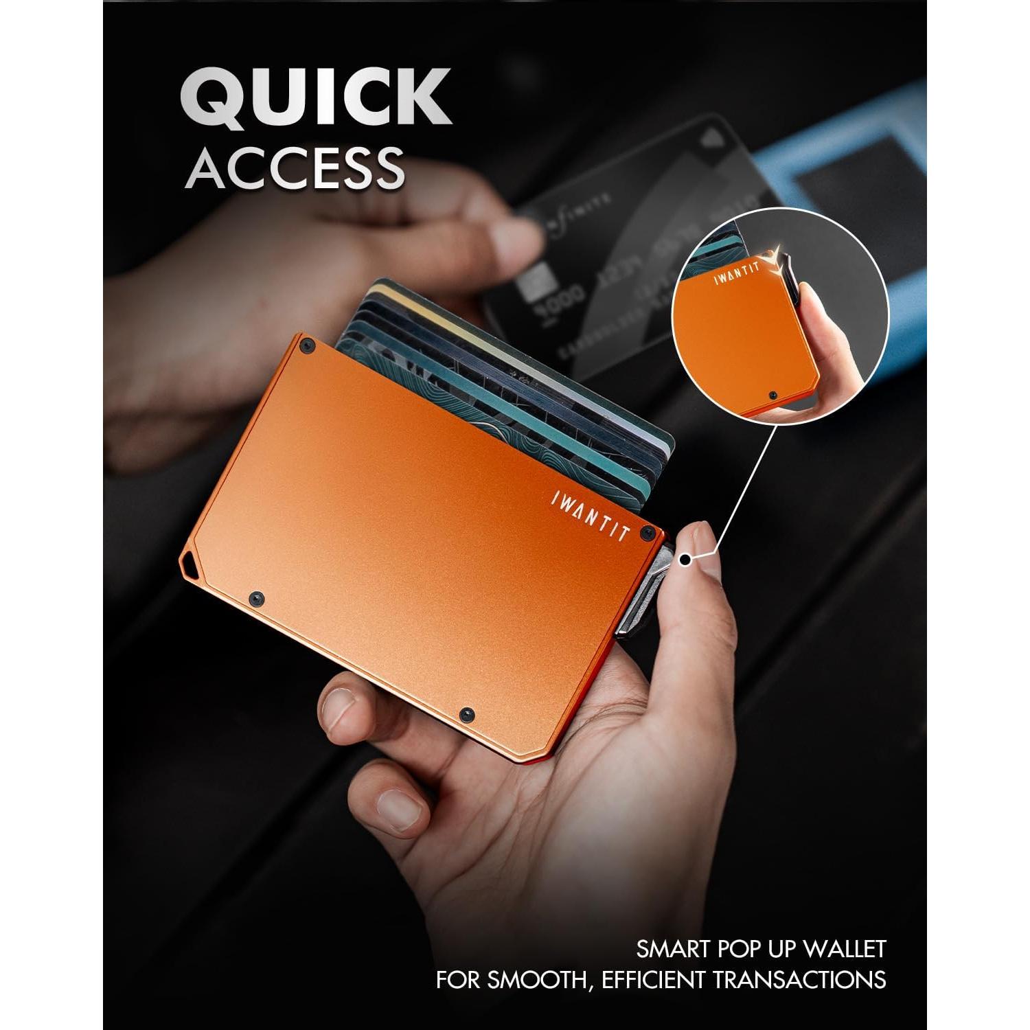 Cartera Minimalista IWANTIT para Hombres con Bloqueo RFID - Naranja