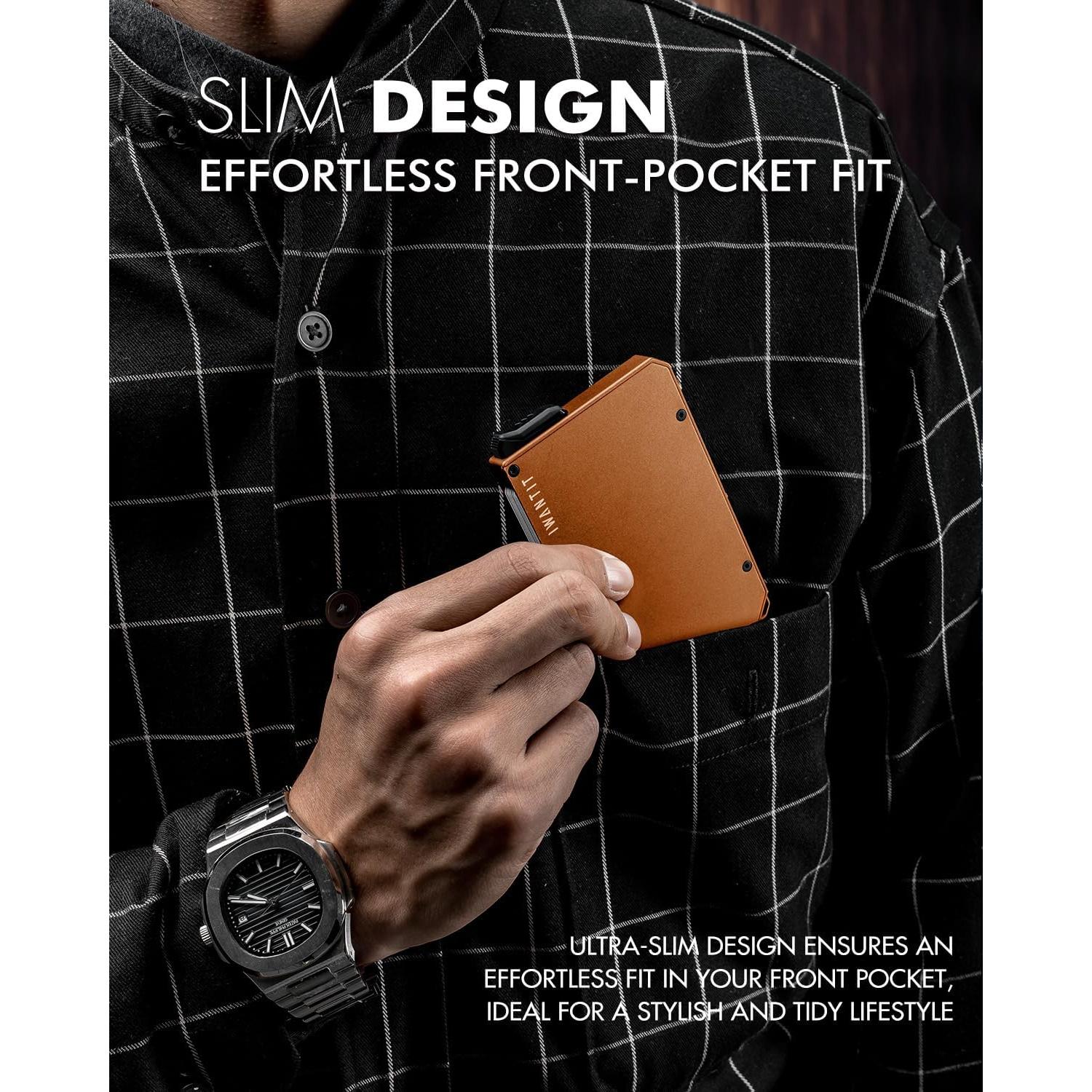 Cartera Minimalista IWANTIT para Hombres con Bloqueo RFID - Naranja